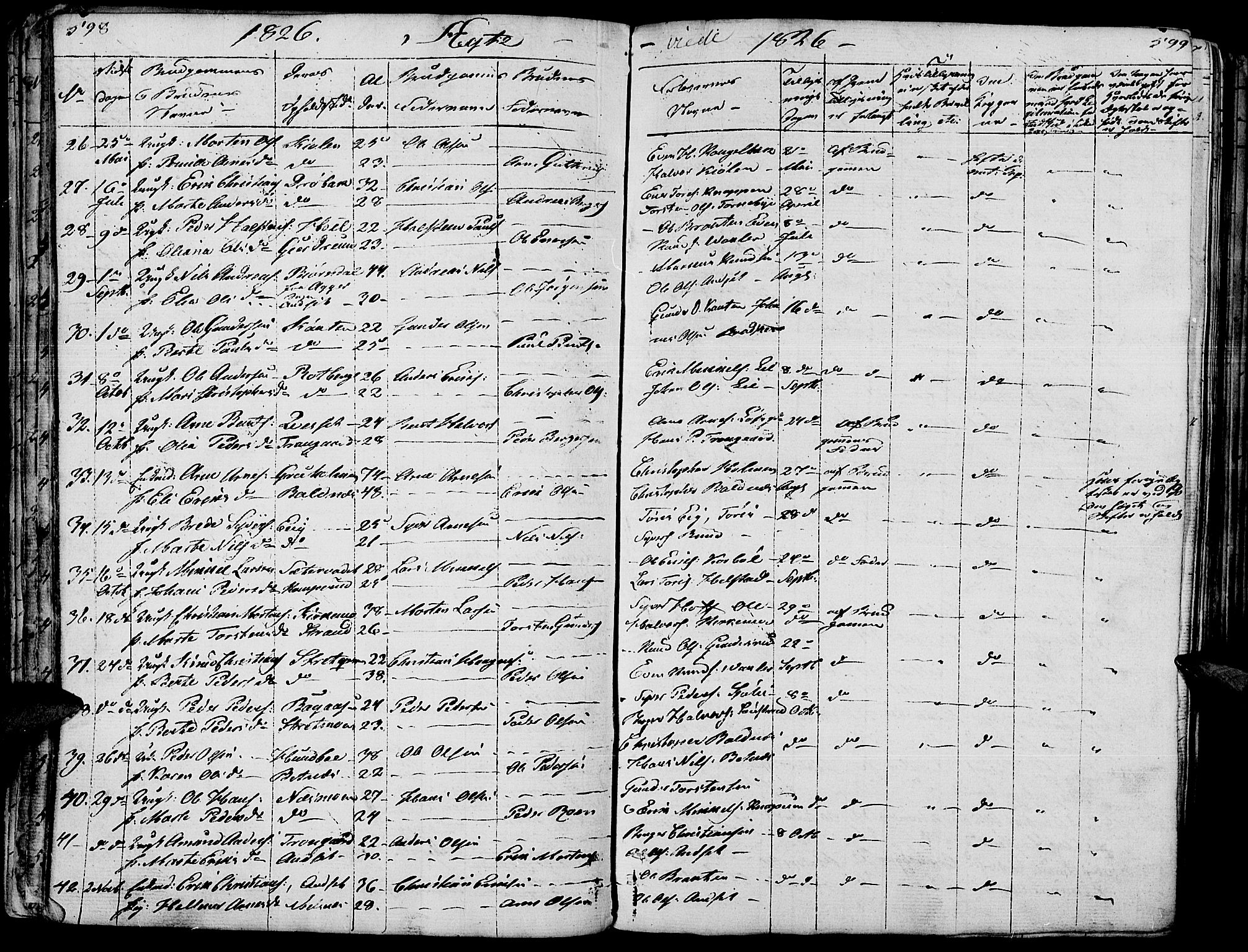 Hof prestekontor, SAH/PREST-038/H/Ha/Haa/L0006: Parish register (official) no. 6, 1822-1841, p. 598-599