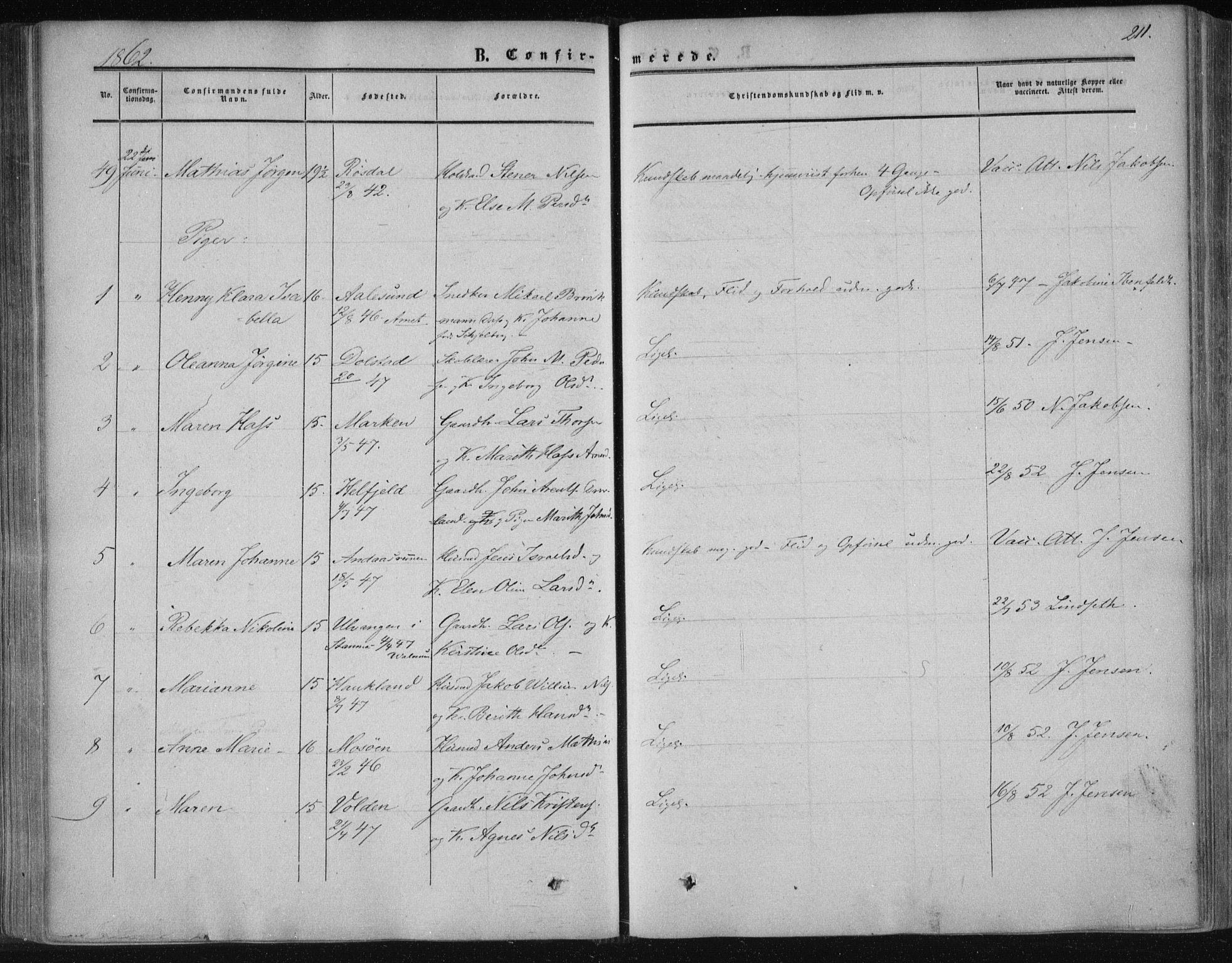 Ministerialprotokoller, klokkerbøker og fødselsregistre - Nordland, SAT/A-1459/820/L0293: Parish register (official) no. 820A14, 1855-1865, p. 211