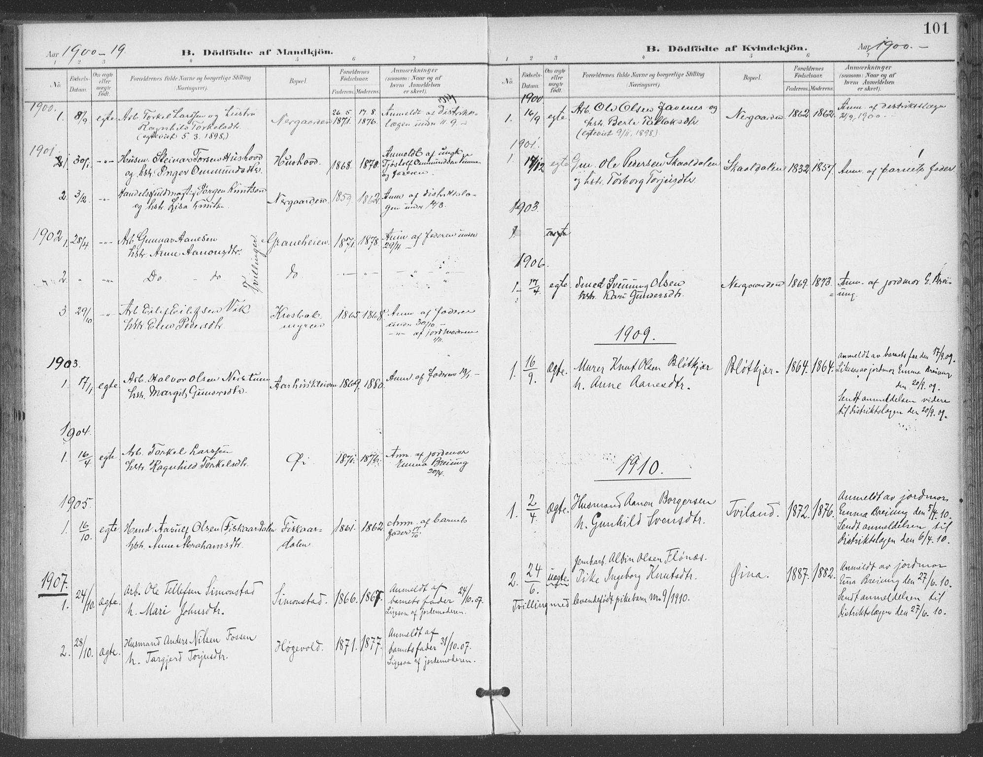 Åmli sokneprestkontor, AV/SAK-1111-0050/F/Fa/Fac/L0012: Parish register (official) no. A 12, 1900-1914, p. 101