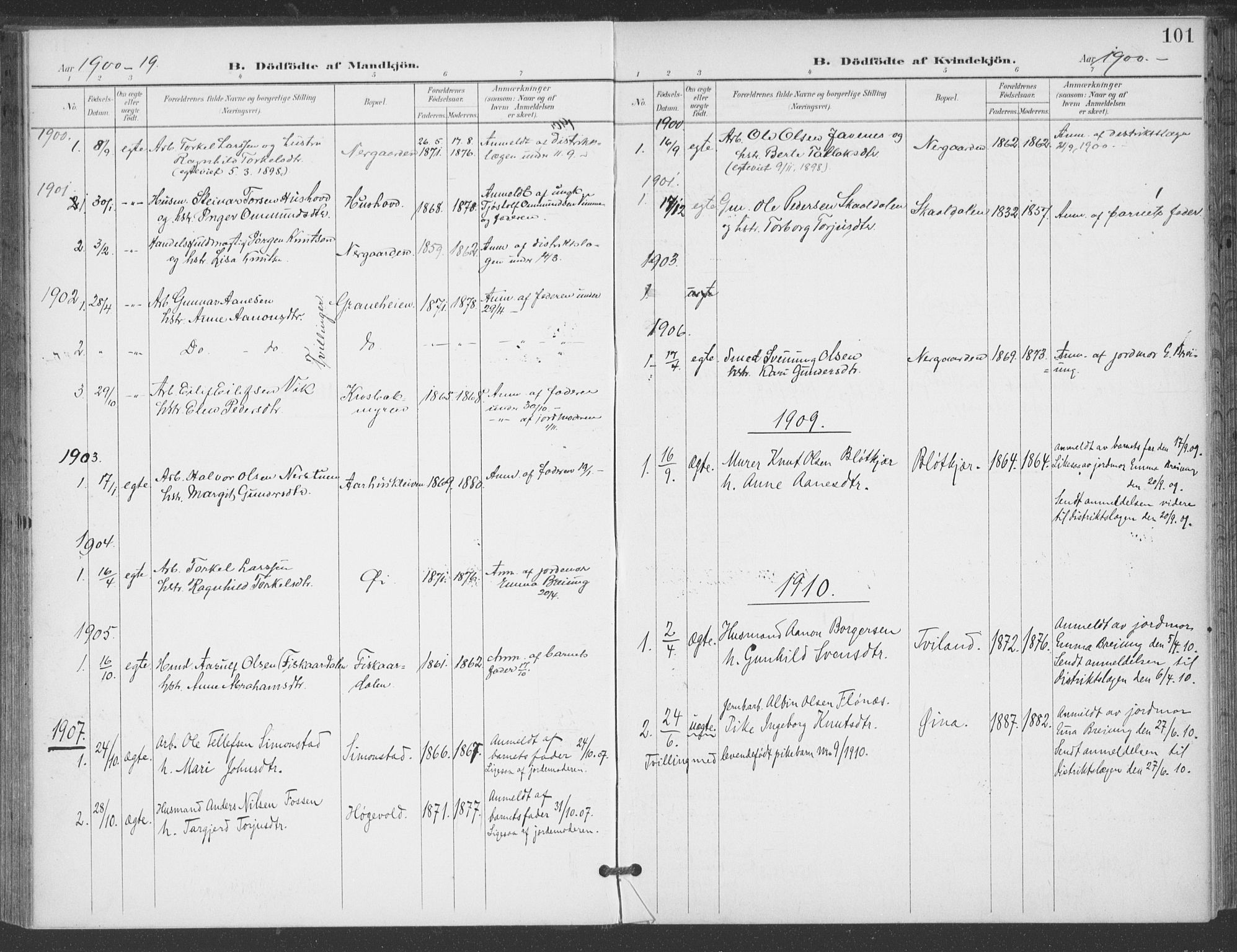 Åmli sokneprestkontor, SAK/1111-0050/F/Fa/Fac/L0012: Parish register (official) no. A 12, 1900-1914, p. 101