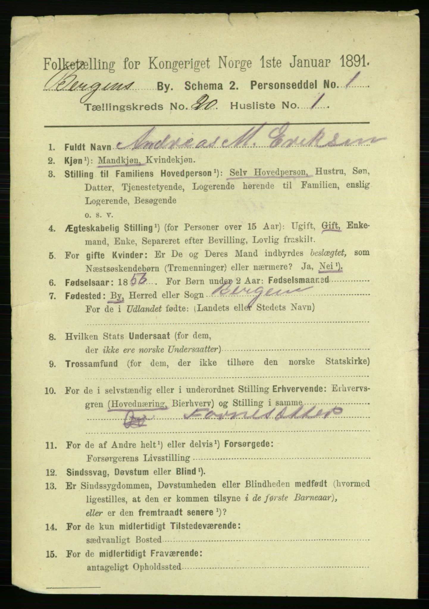 RA, 1891 Census for 1301 Bergen, 1891, p. 27999