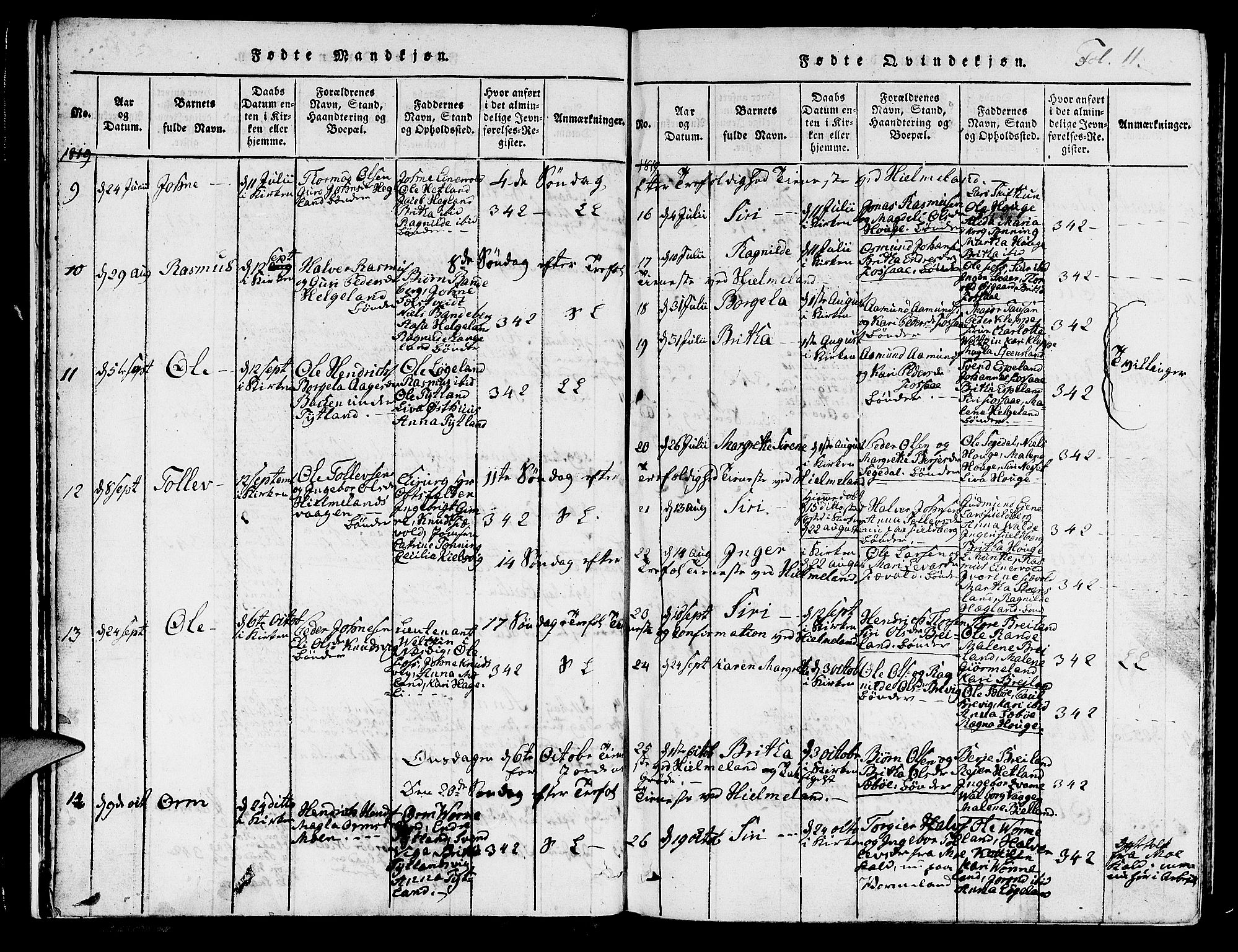 Hjelmeland sokneprestkontor, AV/SAST-A-101843/01/IV/L0003: Parish register (official) no. A 3, 1816-1834, p. 11