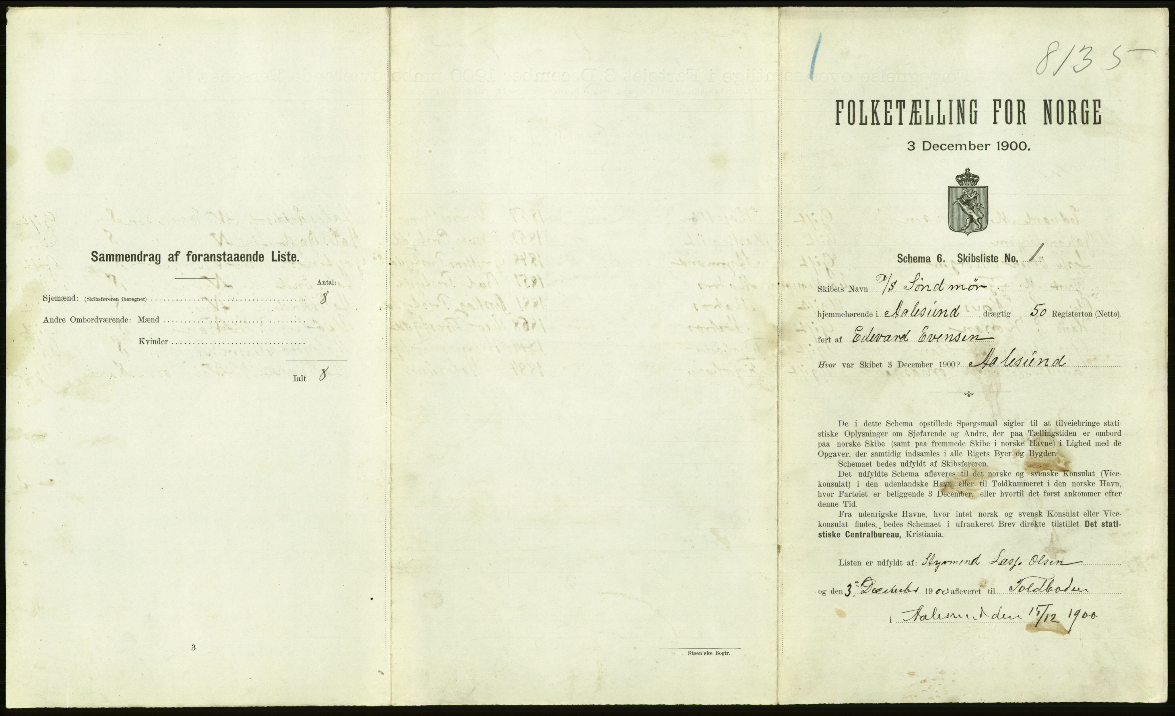 RA, 1900 Census - ship lists from ships in Norwegian harbours, harbours abroad and at sea, 1900, p. 1493