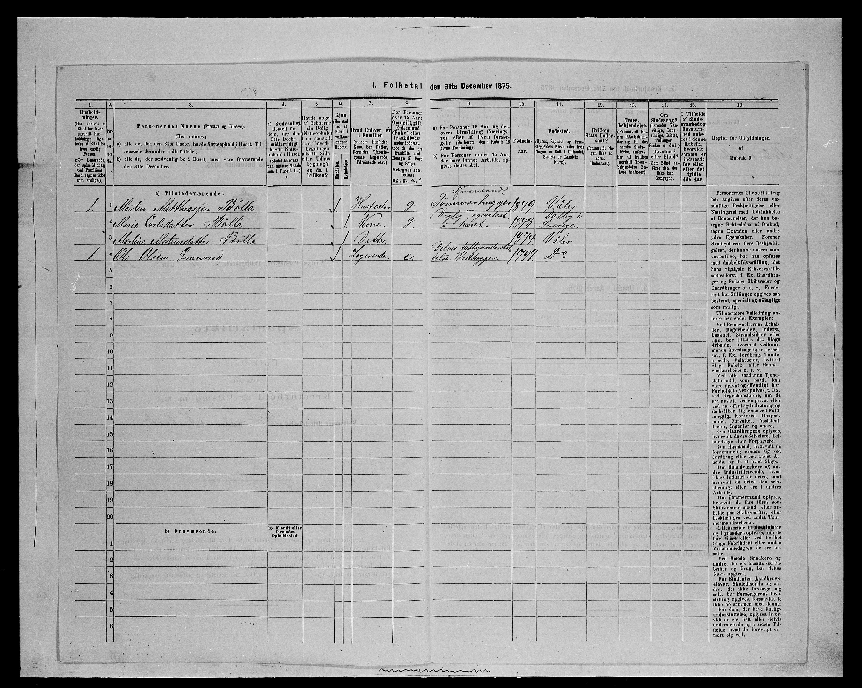 SAH, 1875 census for 0426P Våler parish (Hedmark), 1875, p. 1315