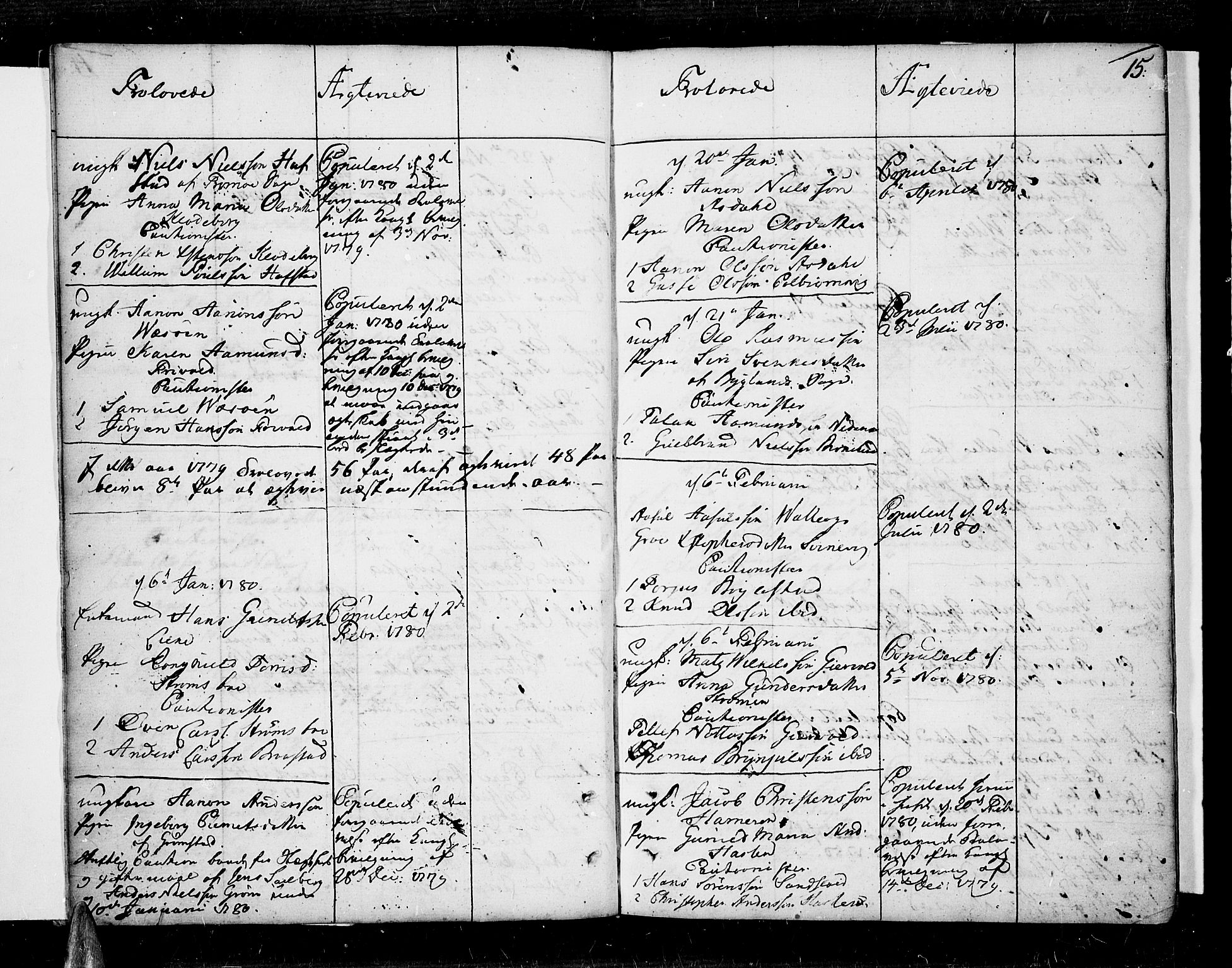 Øyestad sokneprestkontor, SAK/1111-0049/F/Fa/L0009: Parish register (official) no. A 9, 1778-1808, p. 15