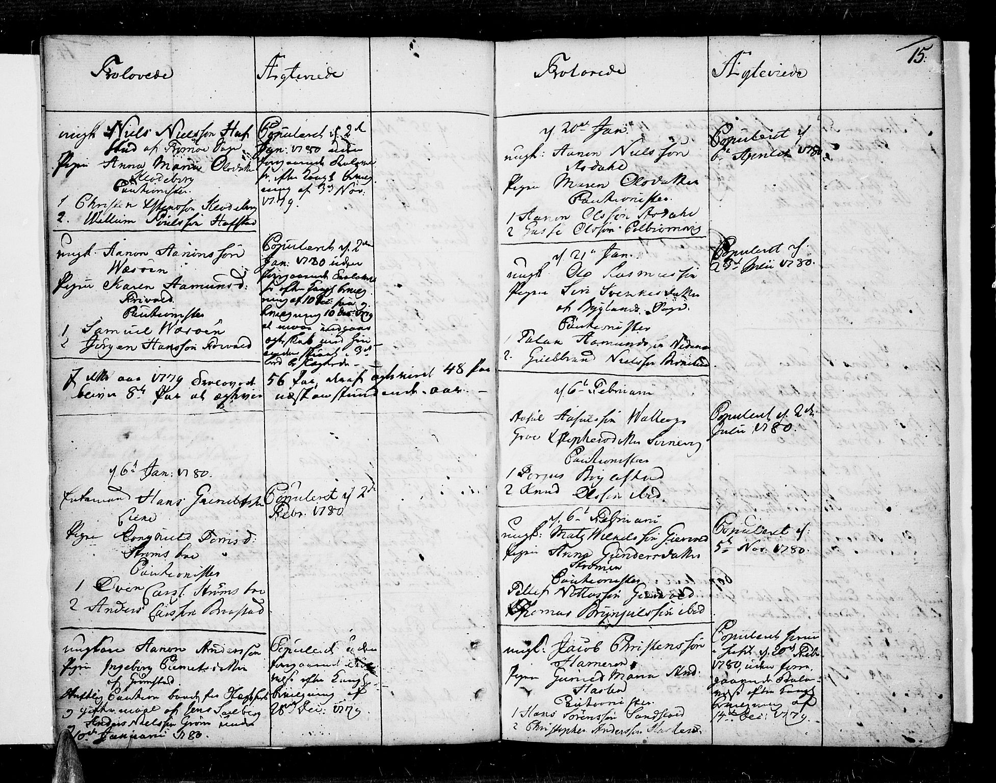 Øyestad sokneprestkontor, AV/SAK-1111-0049/F/Fa/L0009: Parish register (official) no. A 9, 1778-1808, p. 15