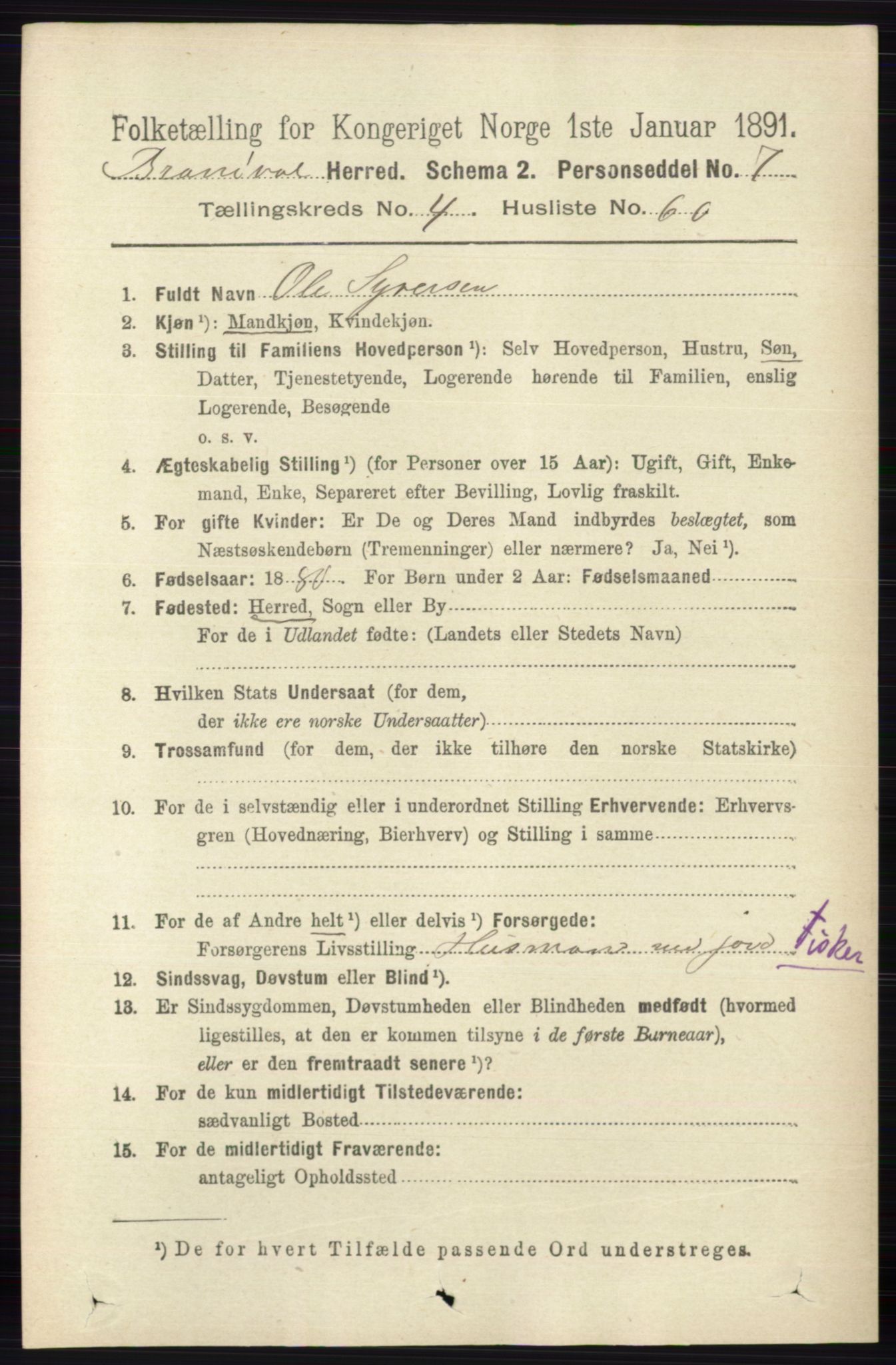 RA, 1891 census for 0422 Brandval, 1891, p. 2103