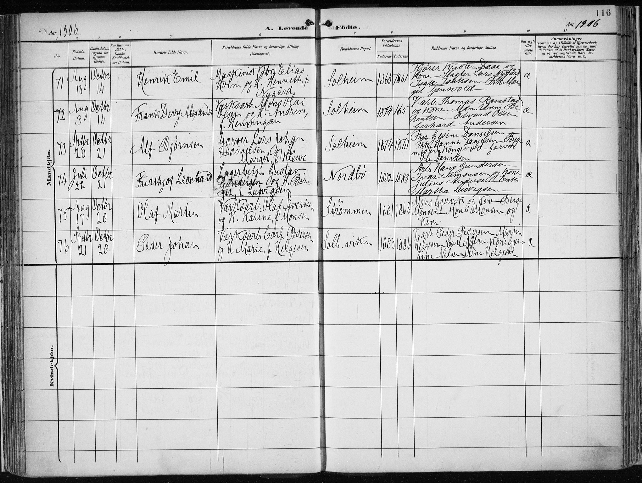 Årstad Sokneprestembete, AV/SAB-A-79301/H/Haa/L0002: Parish register (official) no. A 2, 1899-1914, p. 116