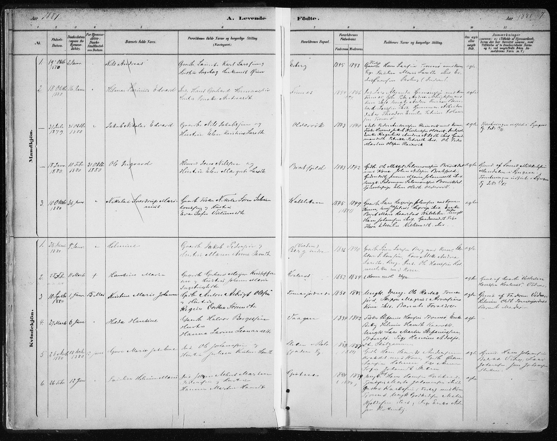 Tromsøysund sokneprestkontor, SATØ/S-1304/G/Ga/L0004kirke: Parish register (official) no. 4, 1880-1888, p. 7