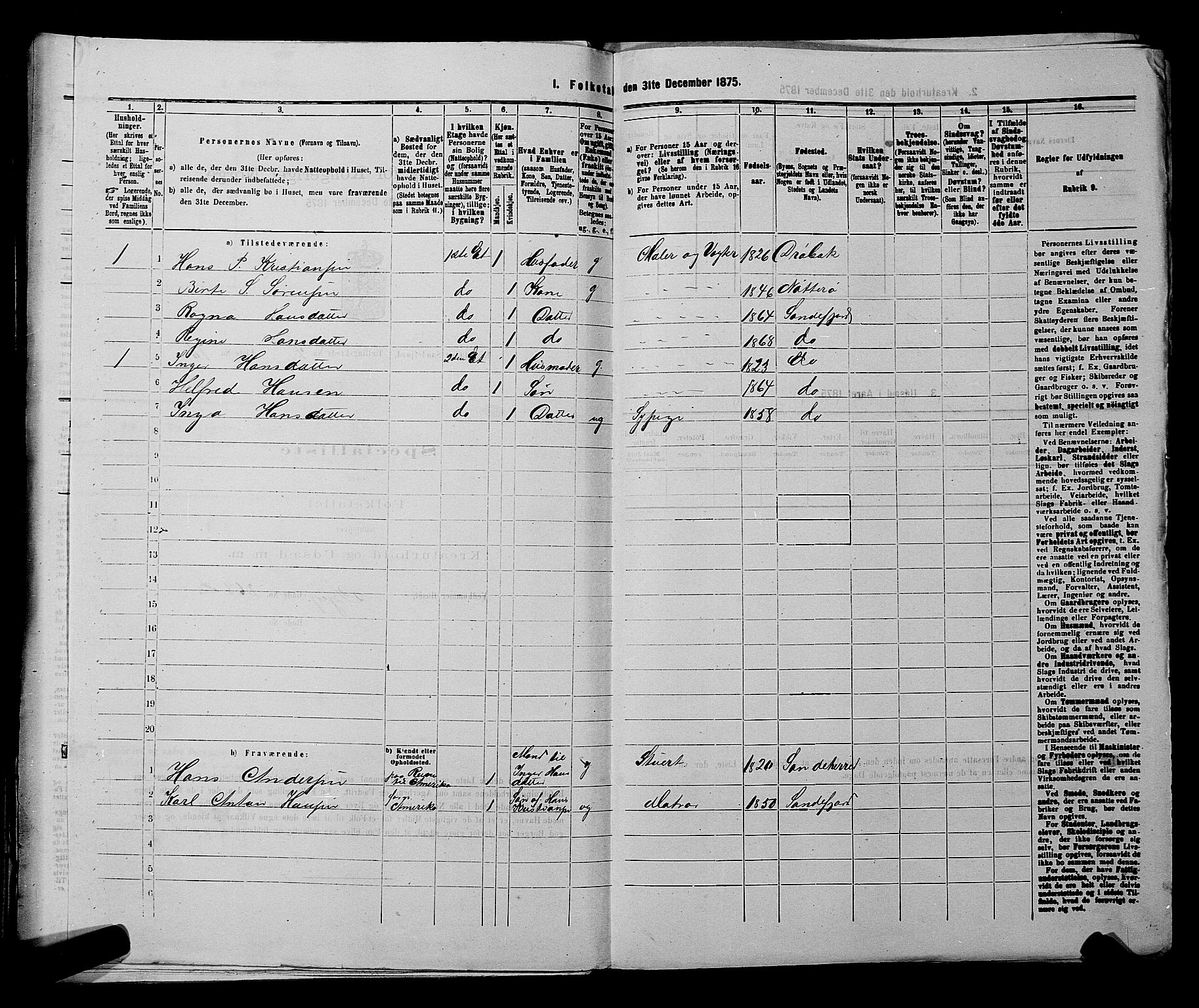 SAKO, 1875 census for 0706B Sandeherred/Sandefjord, 1875, p. 173