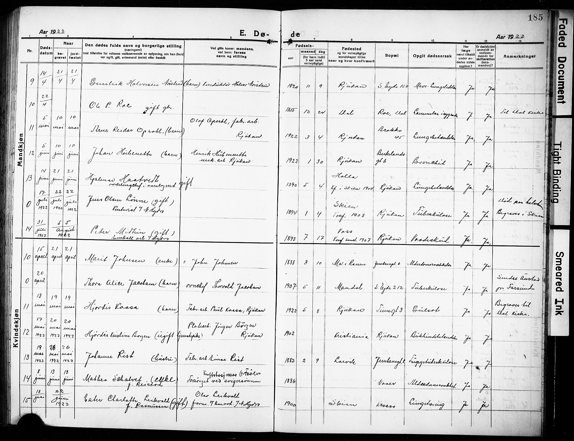 Rjukan kirkebøker, AV/SAKO-A-294/G/Ga/L0003: Parish register (copy) no. 3, 1920-1928, p. 185