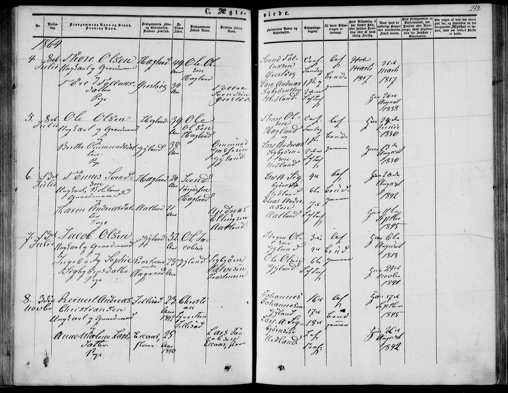 Bakke sokneprestkontor, AV/SAK-1111-0002/F/Fa/Fab/L0002: Parish register (official) no. A 2, 1855-1884, p. 258