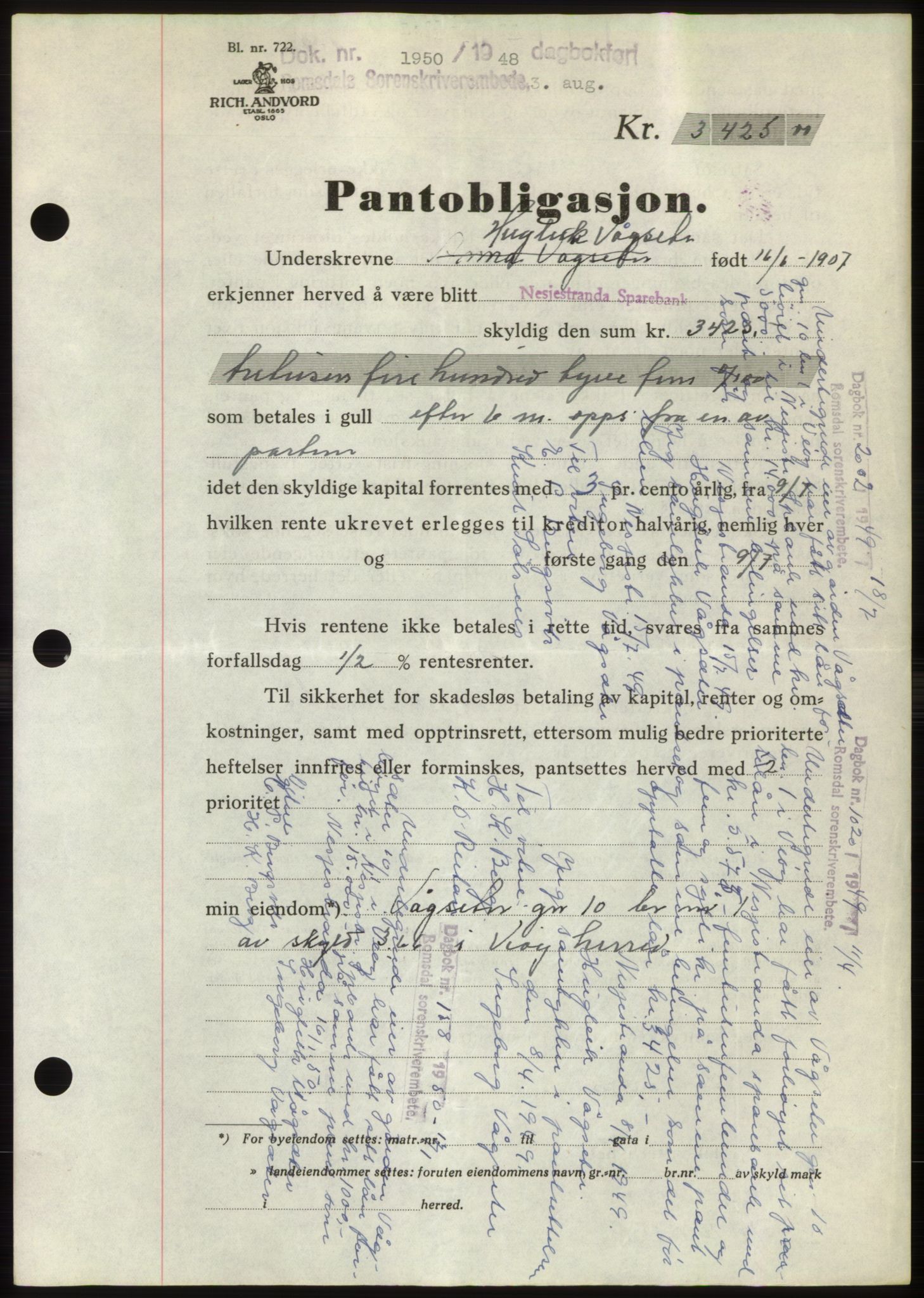 Romsdal sorenskriveri, AV/SAT-A-4149/1/2/2C: Mortgage book no. B4, 1948-1949, Diary no: : 1950/1948