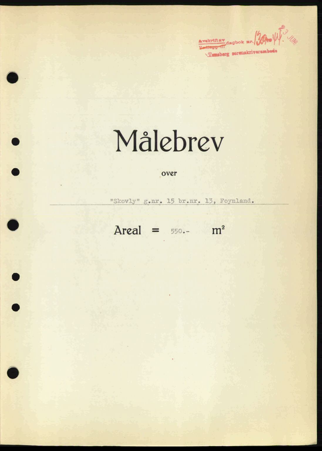 Tønsberg sorenskriveri, AV/SAKO-A-130/G/Ga/Gaa/L0015: Mortgage book no. A15, 1944-1944, Diary no: : 1359/1944