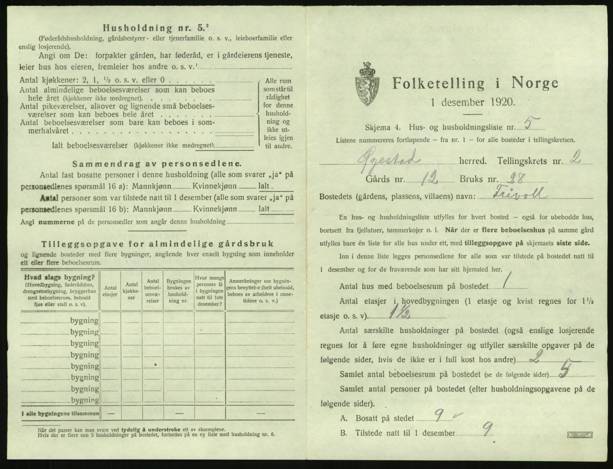 SAK, 1920 census for Øyestad, 1920, p. 144