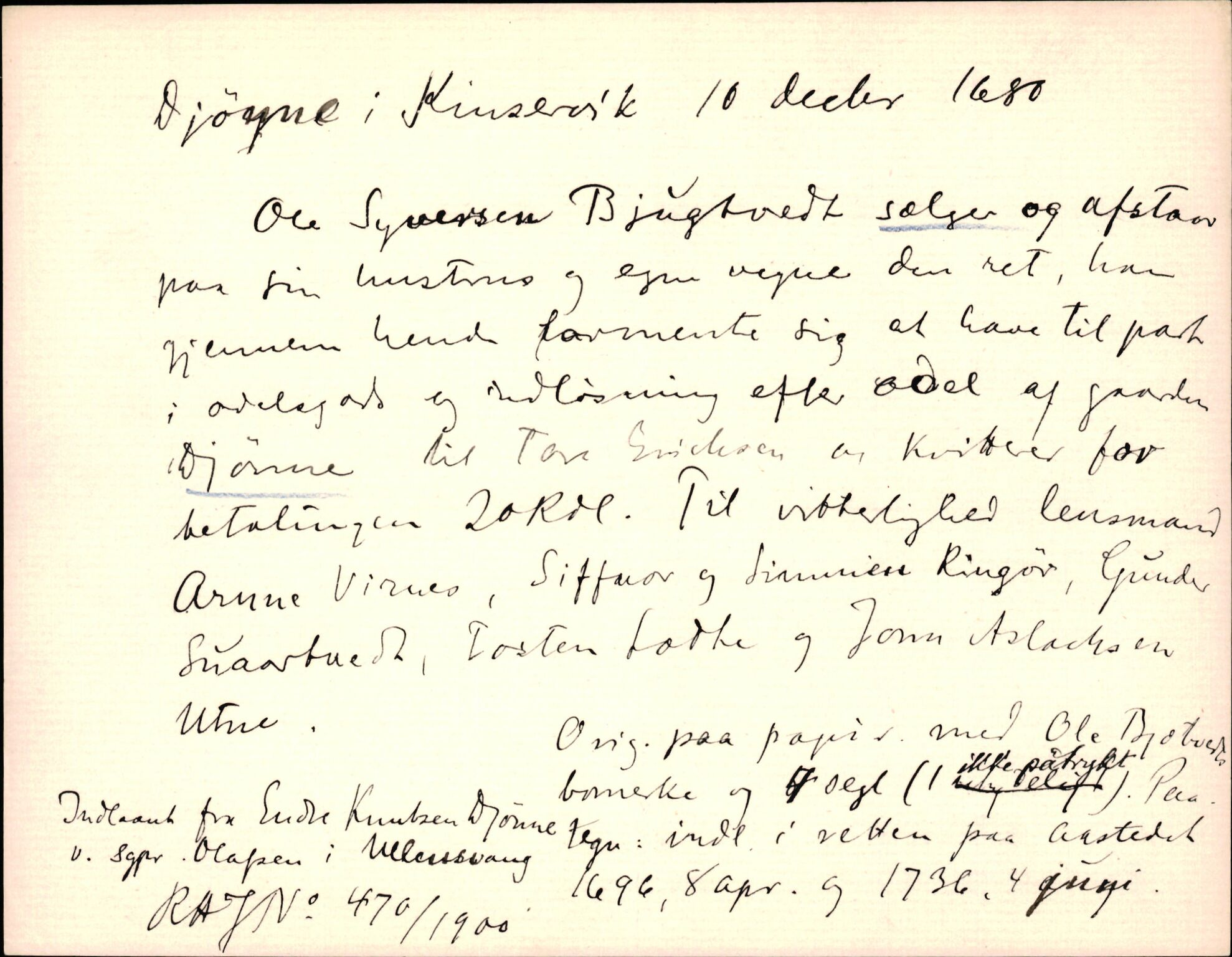 Riksarkivets diplomsamling, AV/RA-EA-5965/F35/F35d/L0005: Innlånte diplomer, seddelregister, 1661-1690, p. 406