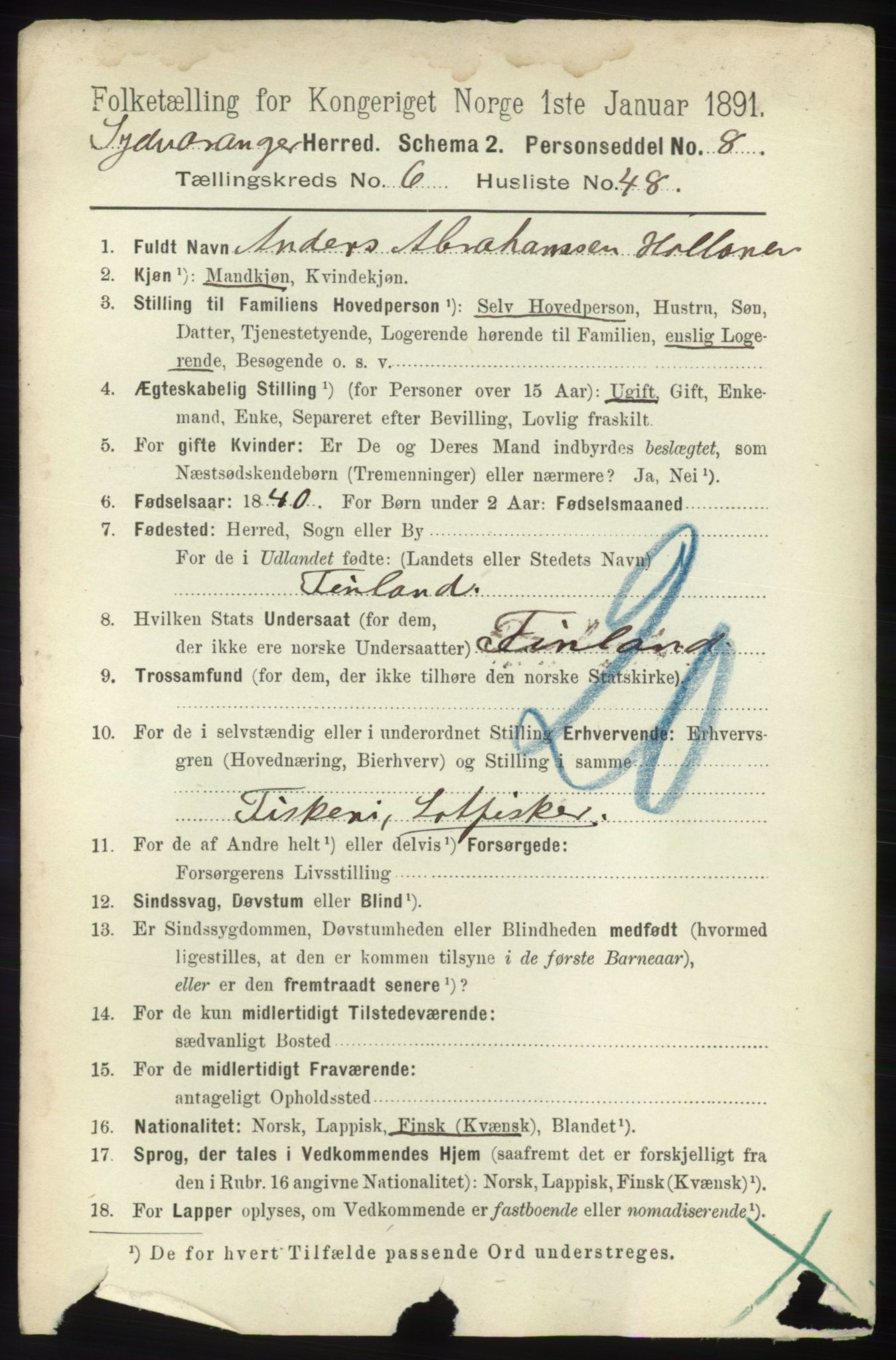 RA, 1891 census for 2030 Sør-Varanger, 1891, p. 2225