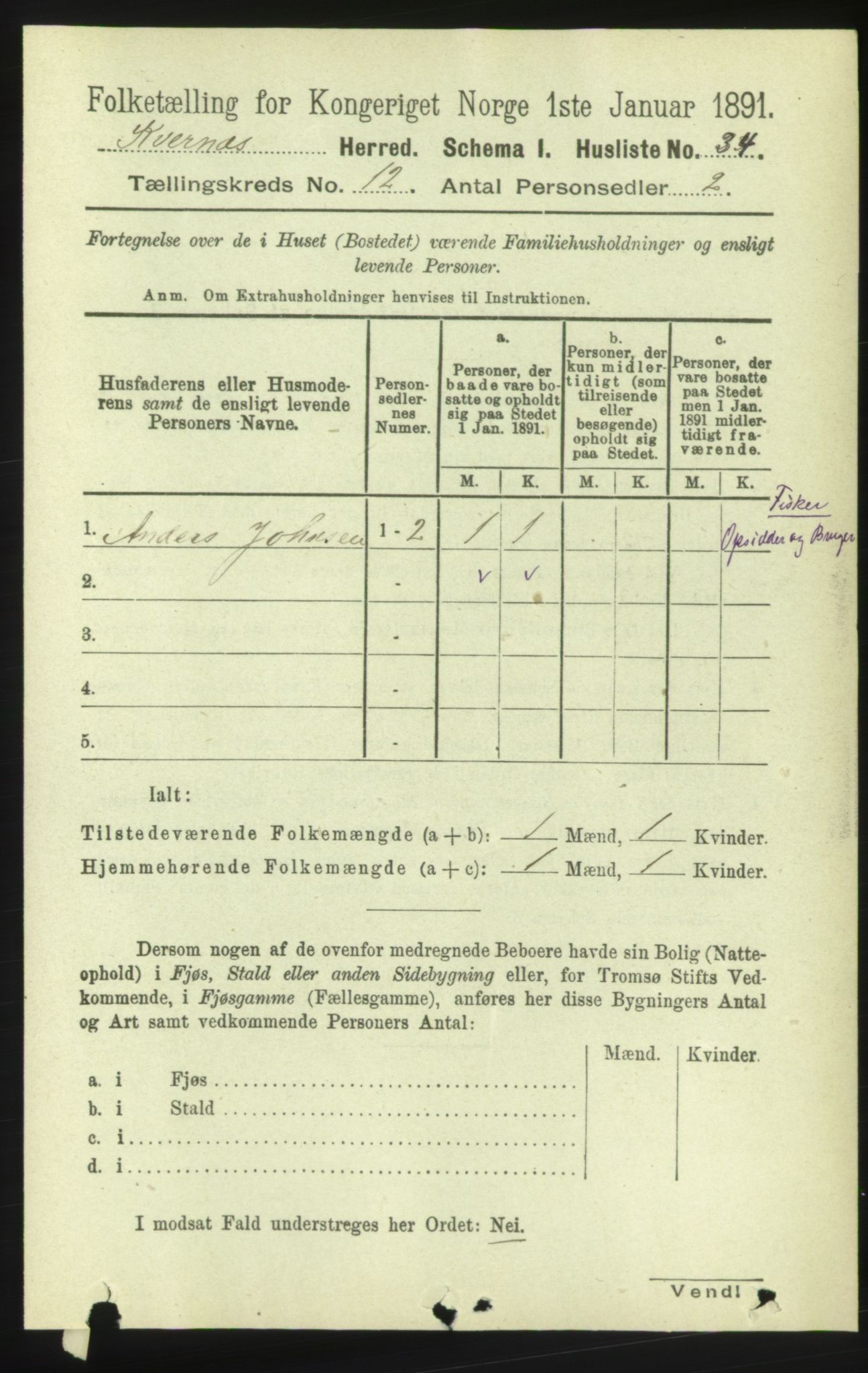 RA, 1891 census for 1553 Kvernes, 1891, p. 5197