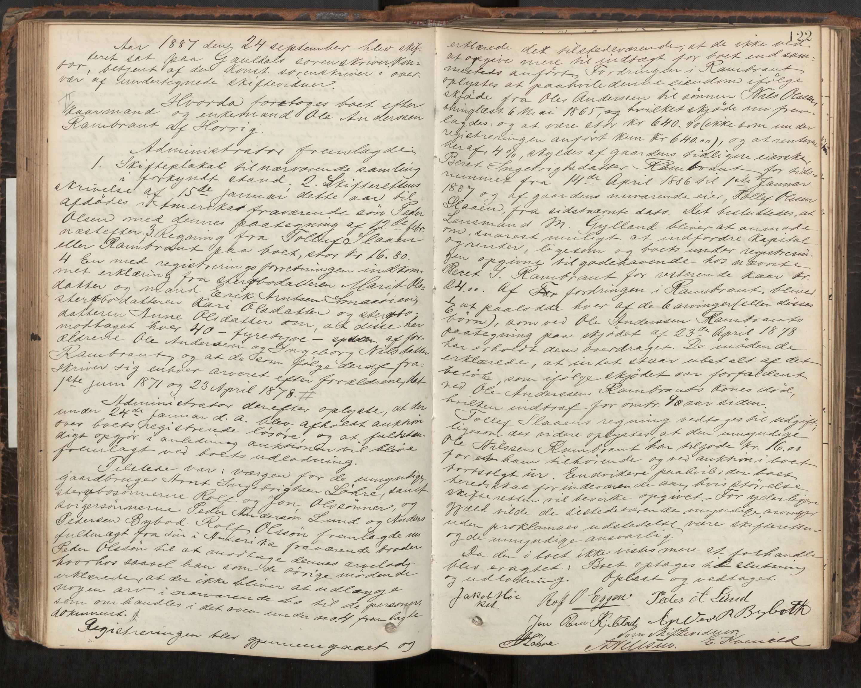 Gauldal sorenskriveri, AV/SAT-A-0014/1/3/3B/L0003: Skiftebehandlingsprotokoll, 1881-1896, p. 122