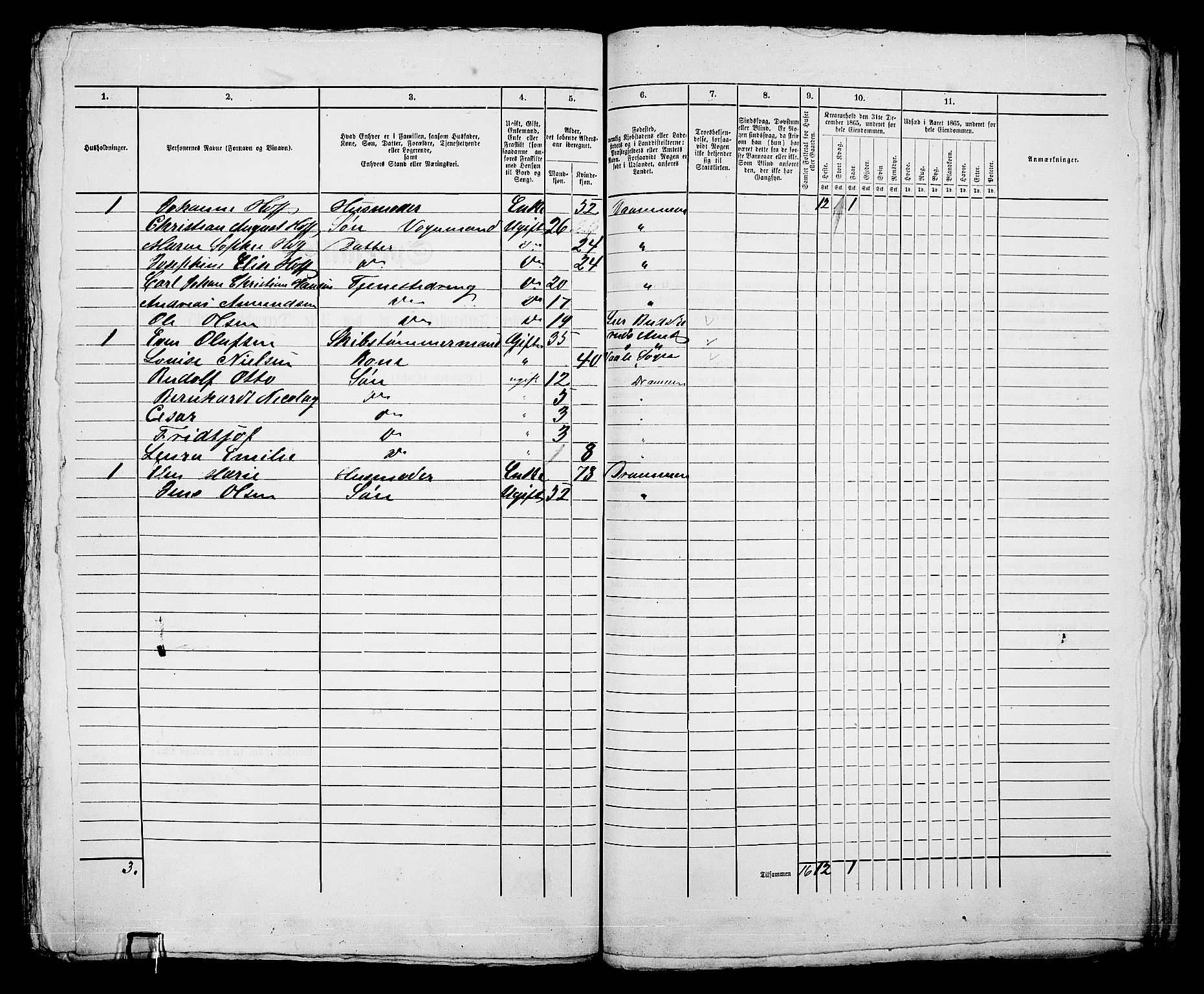 RA, 1865 census for Bragernes in Drammen, 1865, p. 563