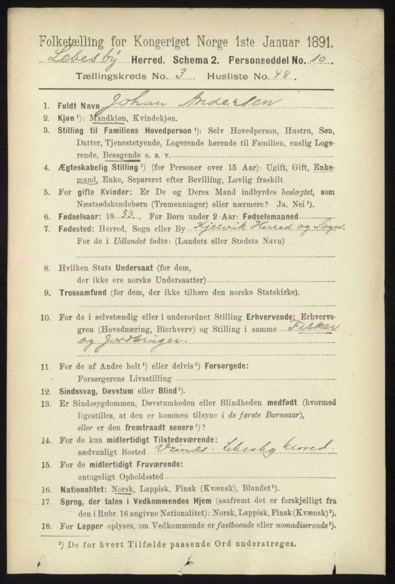 RA, 1891 census for 2022 Lebesby, 1891, p. 1033