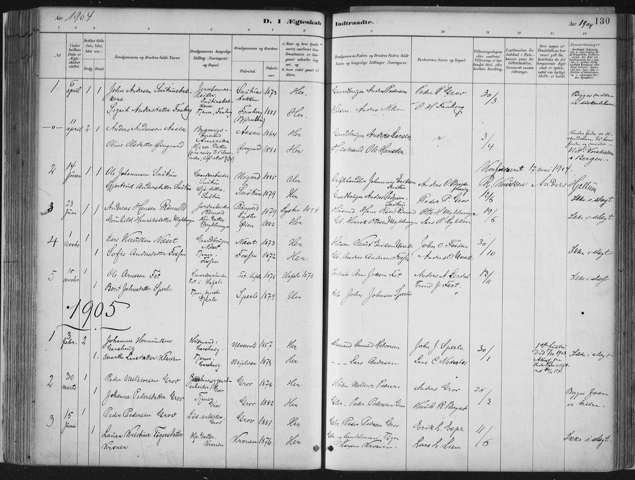 Jostedal sokneprestembete, SAB/A-80601/H/Haa/Haab/L0001: Parish register (official) no. B 1, 1887-1914, p. 130
