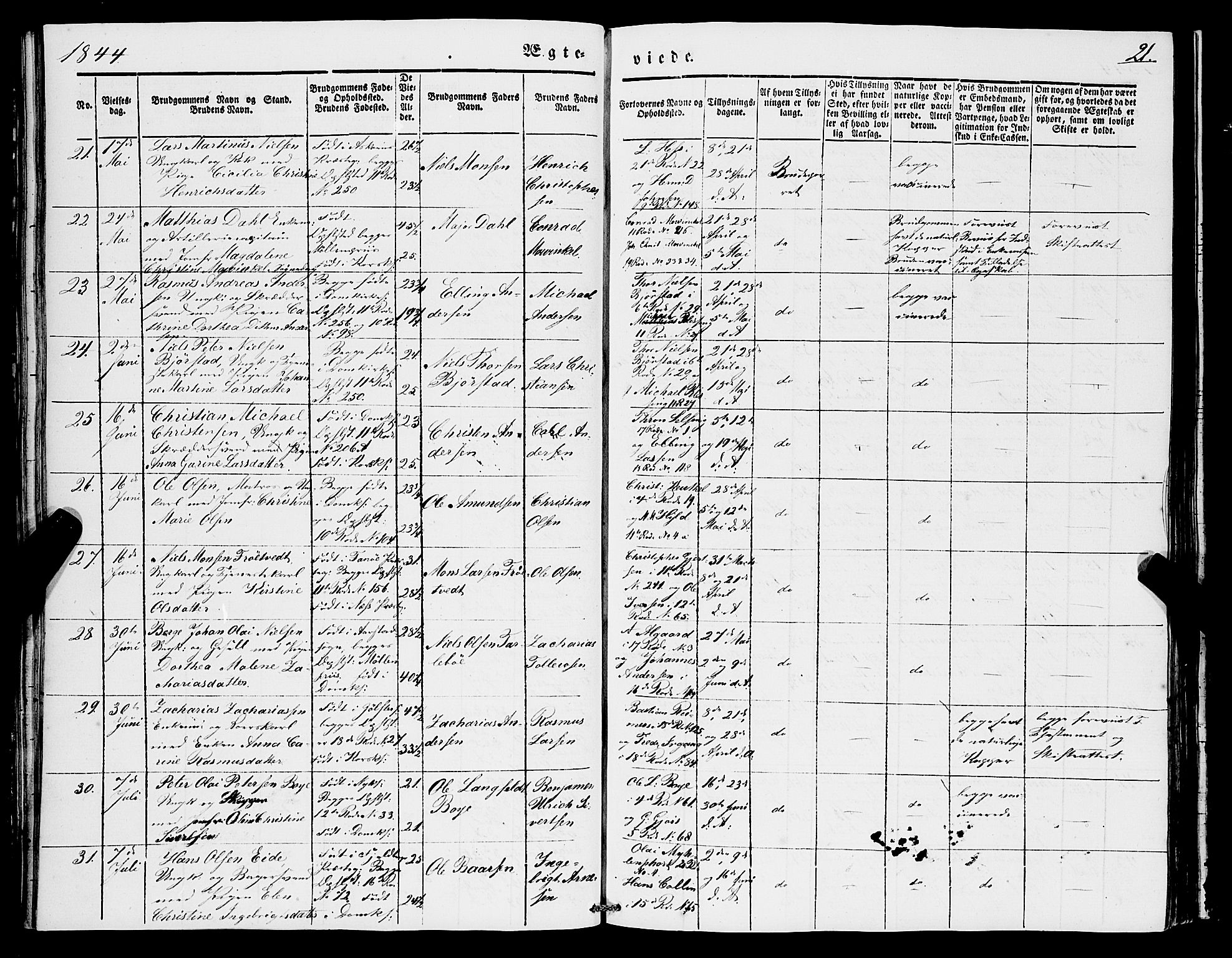 Domkirken sokneprestembete, AV/SAB-A-74801/H/Haa/L0033: Parish register (official) no. D 1, 1841-1853, p. 21