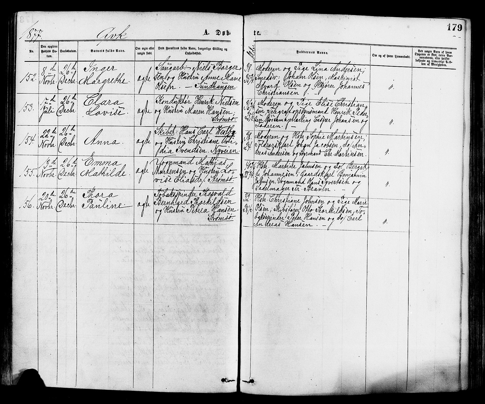 Strømsø kirkebøker, AV/SAKO-A-246/F/Fa/L0019: Parish register (official) no. I 19, 1874-1877, p. 179