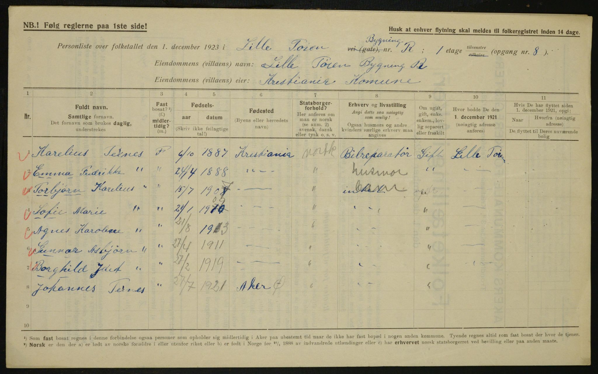 , Municipal Census 1923 for Aker, 1923, p. 26857