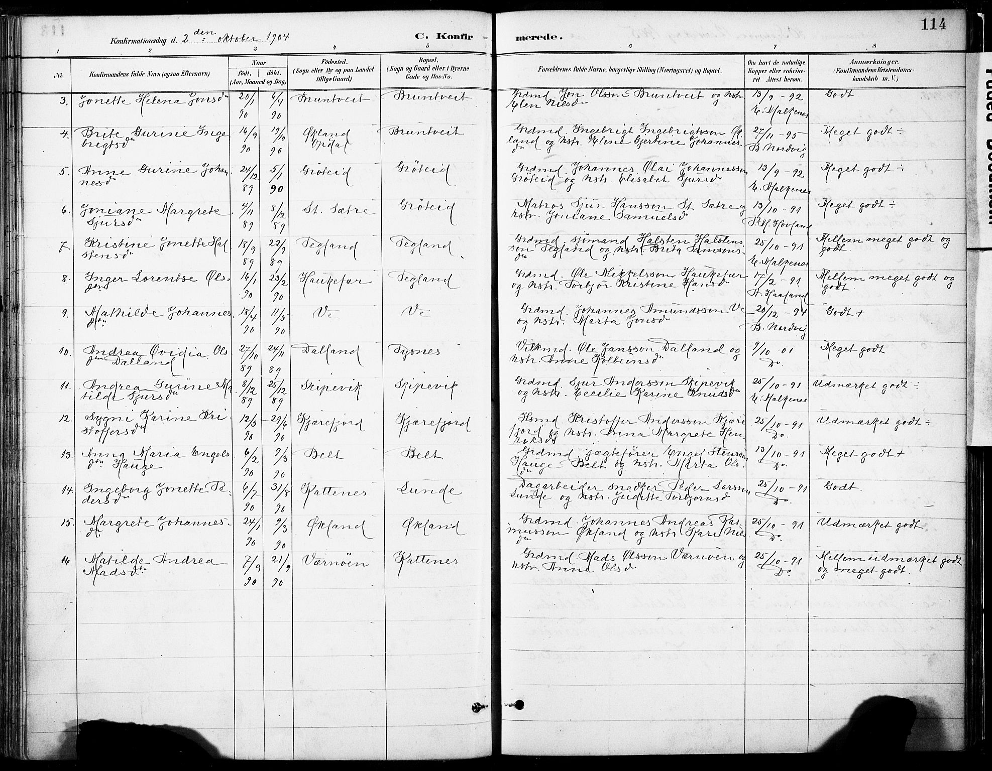 Tysnes sokneprestembete, AV/SAB-A-78601/H/Haa: Parish register (official) no. B 1, 1887-1906, p. 114