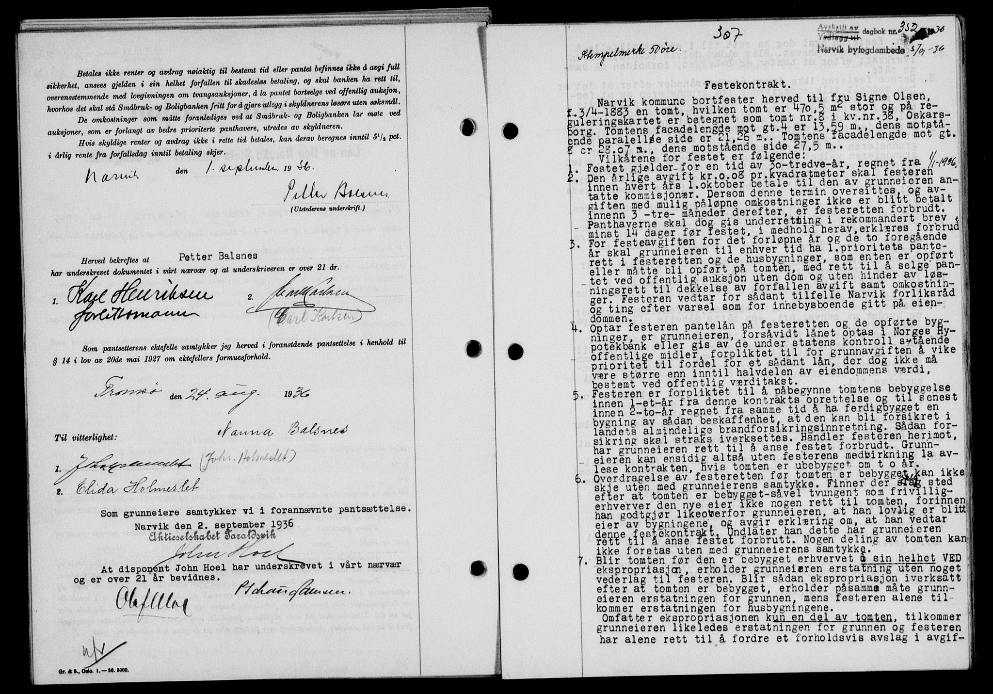 Narvik sorenskriveri, SAT/A-0002/1/2/2C/2Ca/L0011: Mortgage book no. 14, 1935-1937, Deed date: 05.09.1936