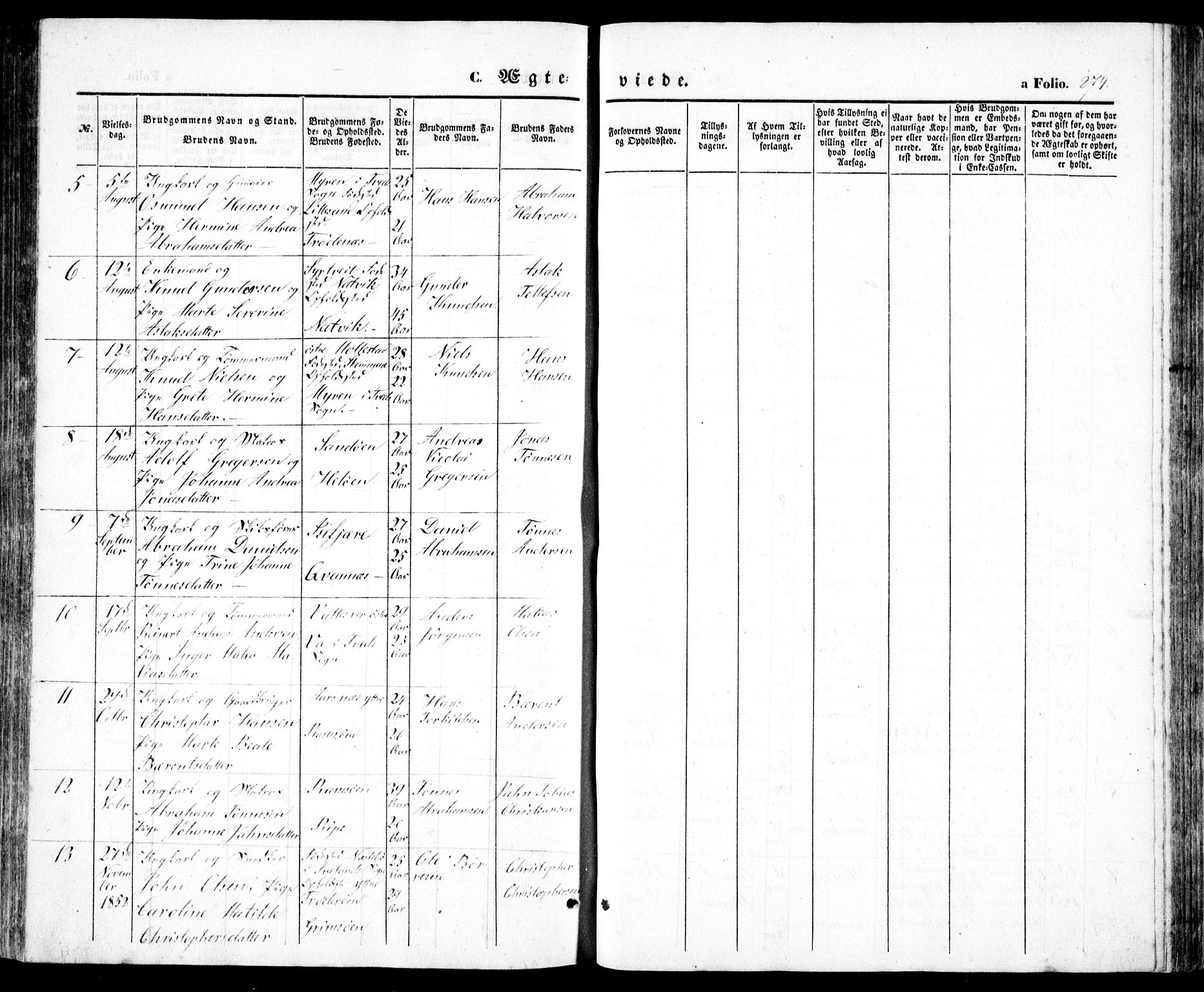 Høvåg sokneprestkontor, SAK/1111-0025/F/Fb/L0002: Parish register (copy) no. B 2, 1847-1869, p. 274