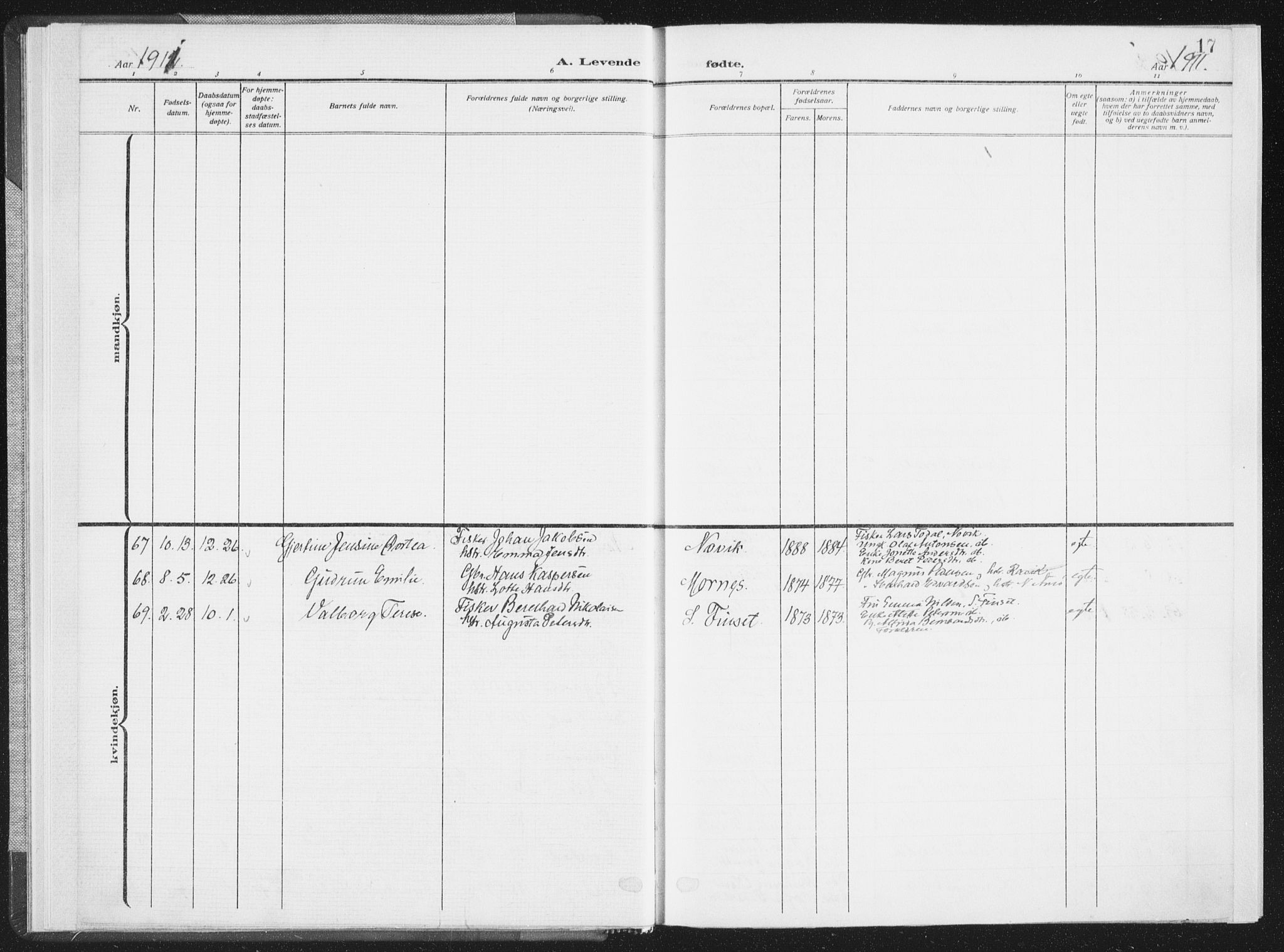 Ministerialprotokoller, klokkerbøker og fødselsregistre - Nordland, SAT/A-1459/805/L0104: Parish register (official) no. 805A09, 1909-1926, p. 17