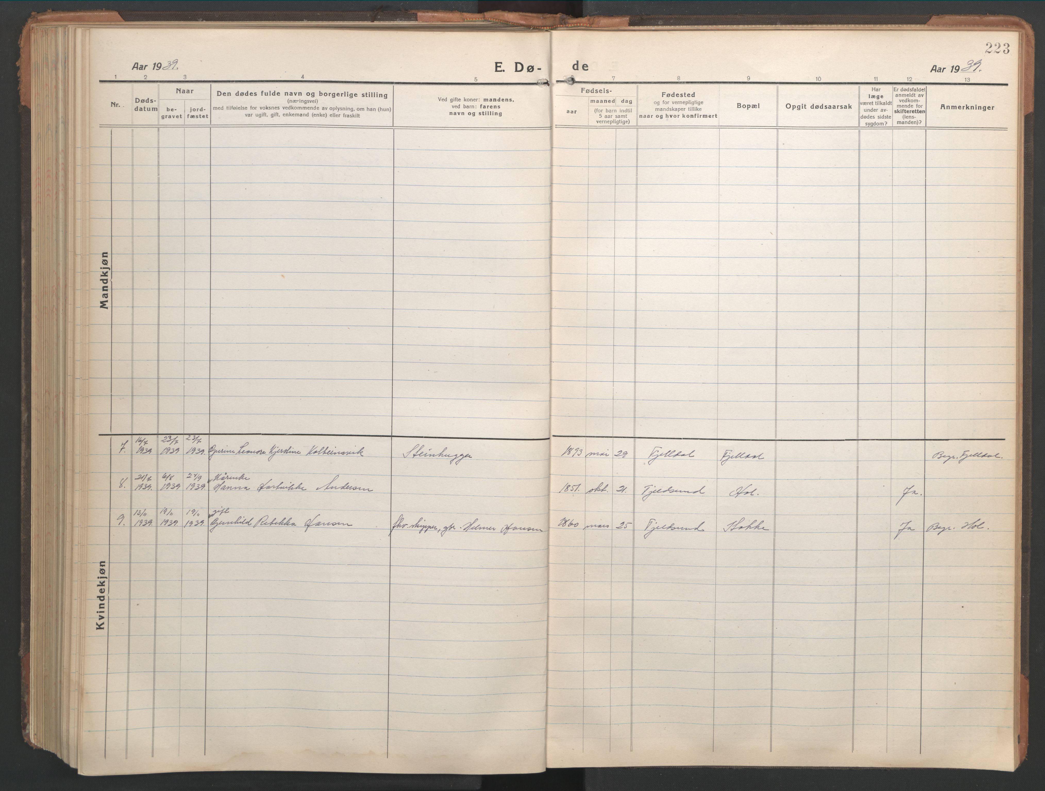 Ministerialprotokoller, klokkerbøker og fødselsregistre - Nordland, AV/SAT-A-1459/865/L0933: Parish register (copy) no. 865C05, 1917-1947, p. 223