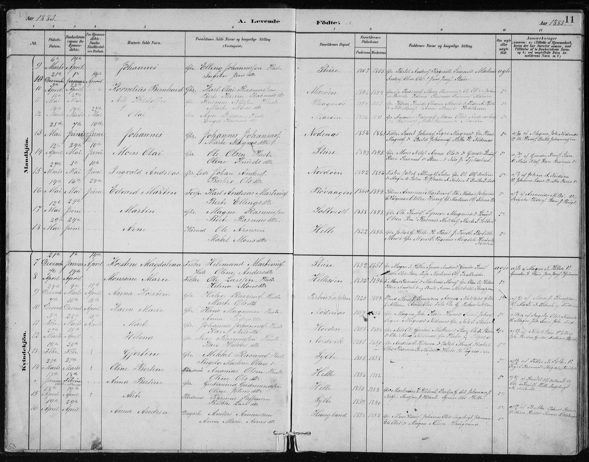 Manger sokneprestembete, AV/SAB-A-76801/H/Hab: Parish register (copy) no. B 2, 1882-1890, p. 11