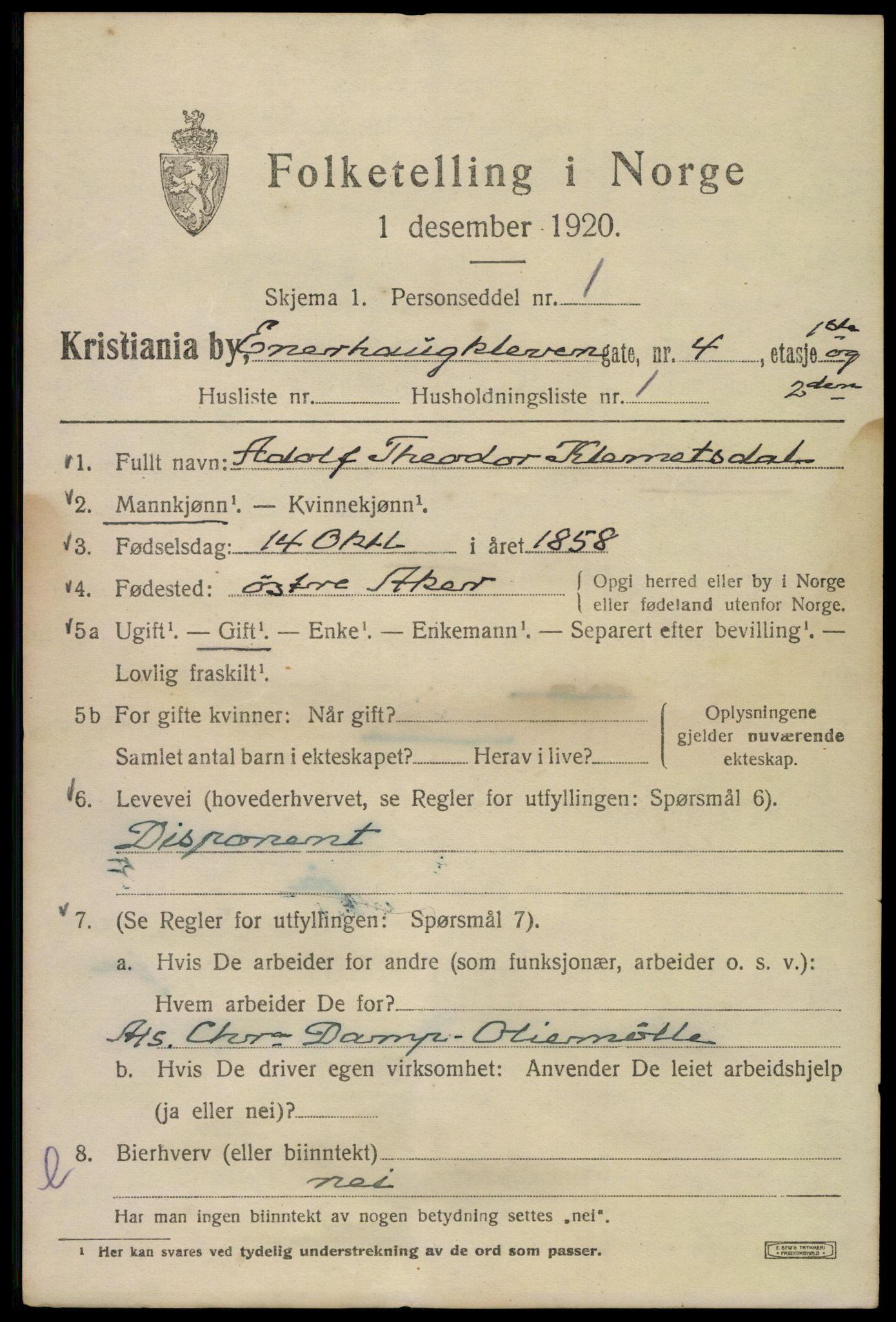 SAO, 1920 census for Kristiania, 1920, p. 218339