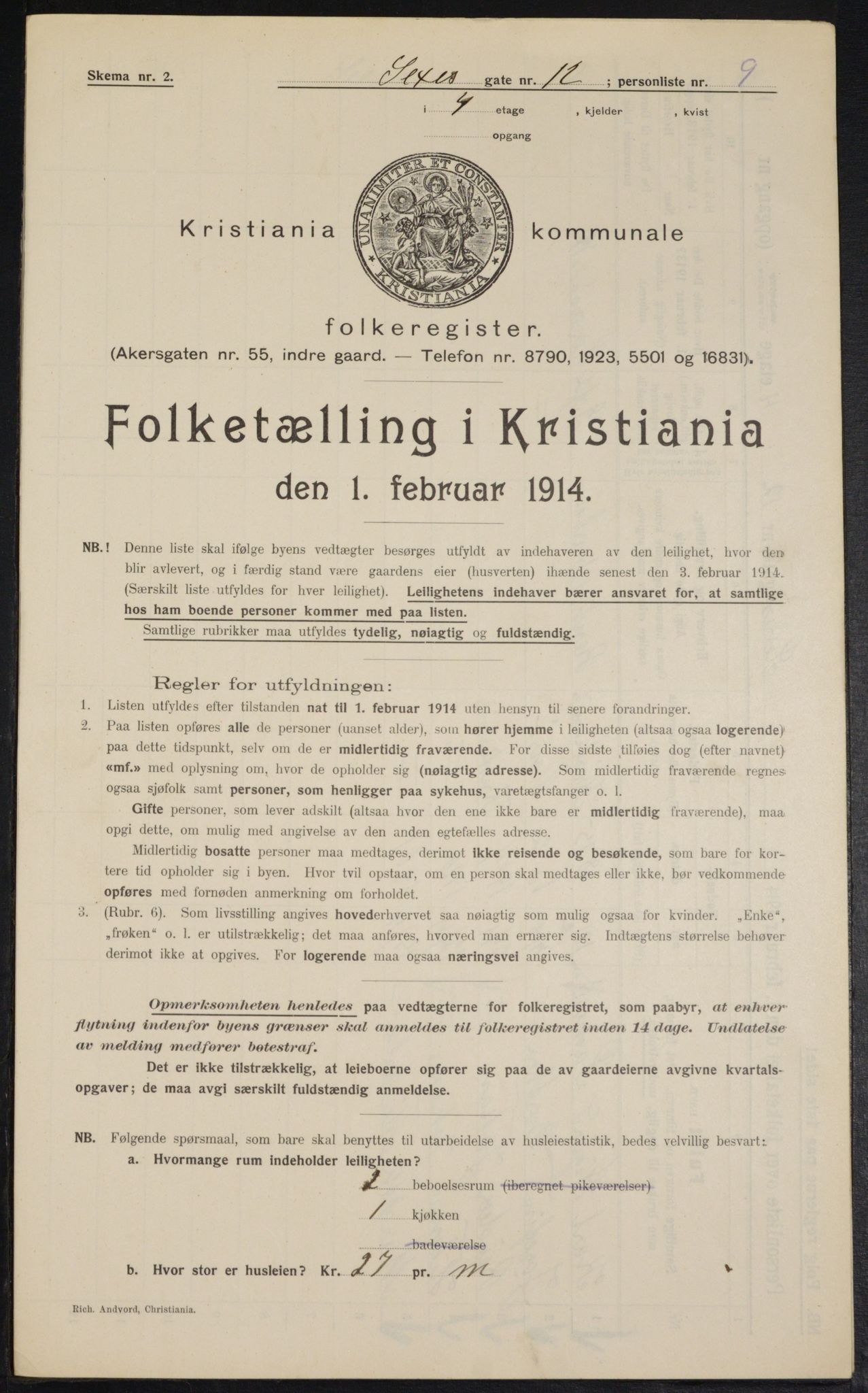 OBA, Municipal Census 1914 for Kristiania, 1914, p. 94623
