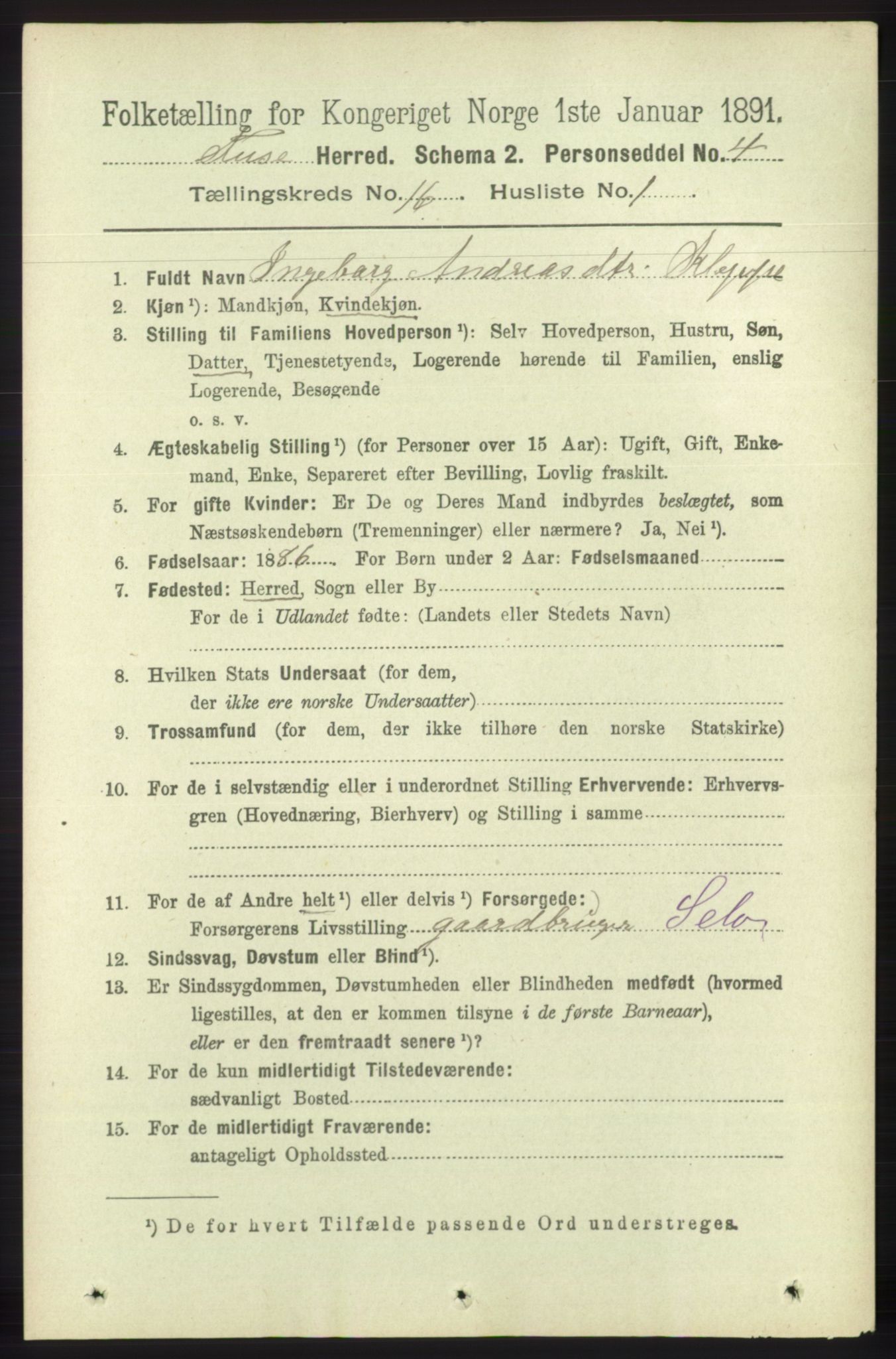 RA, 1891 census for 1241 Fusa, 1891, p. 3601