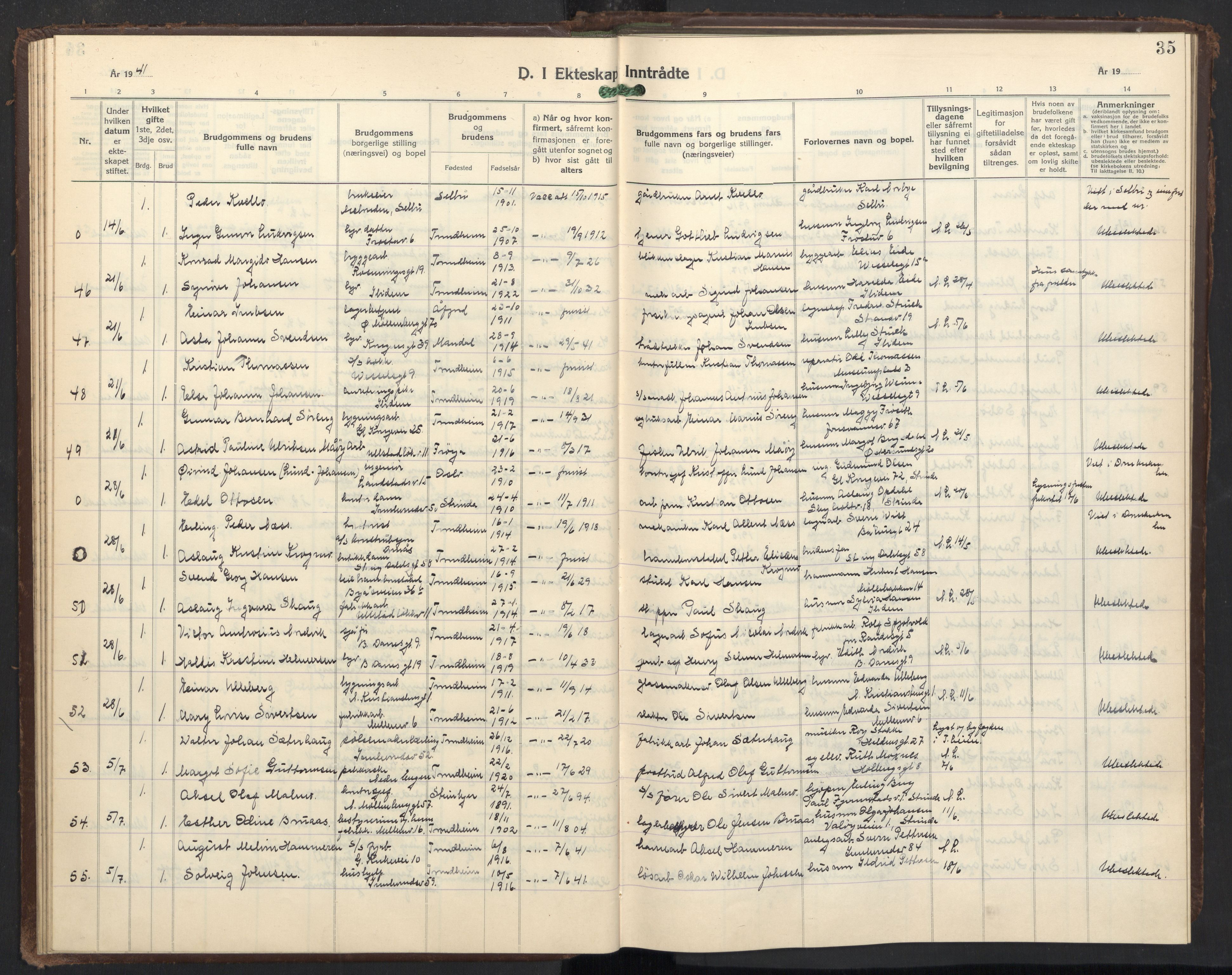 Ministerialprotokoller, klokkerbøker og fødselsregistre - Sør-Trøndelag, AV/SAT-A-1456/605/L0263: Parish register (copy) no. 605C10, 1938-1949, p. 35