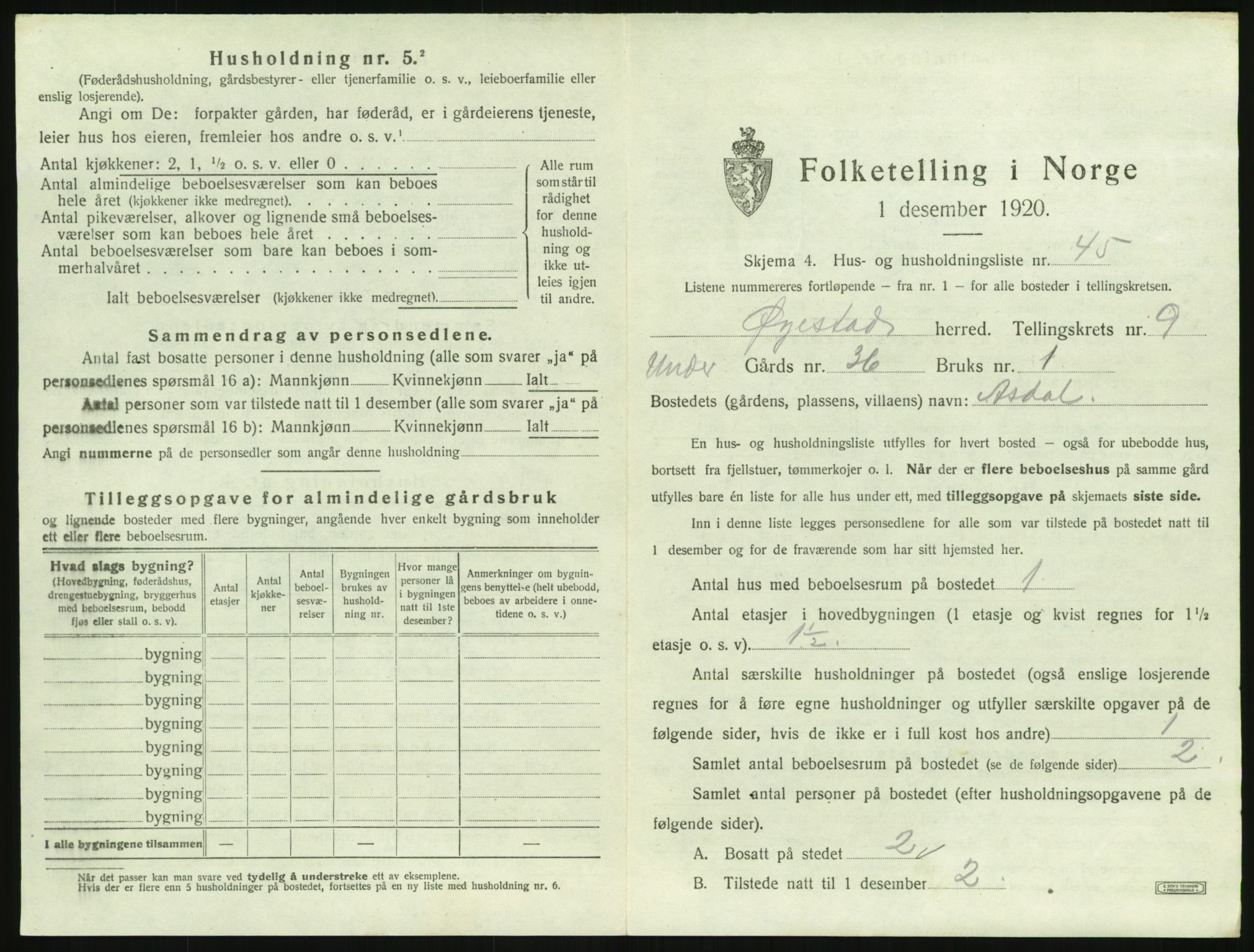 SAK, 1920 census for Øyestad, 1920, p. 972