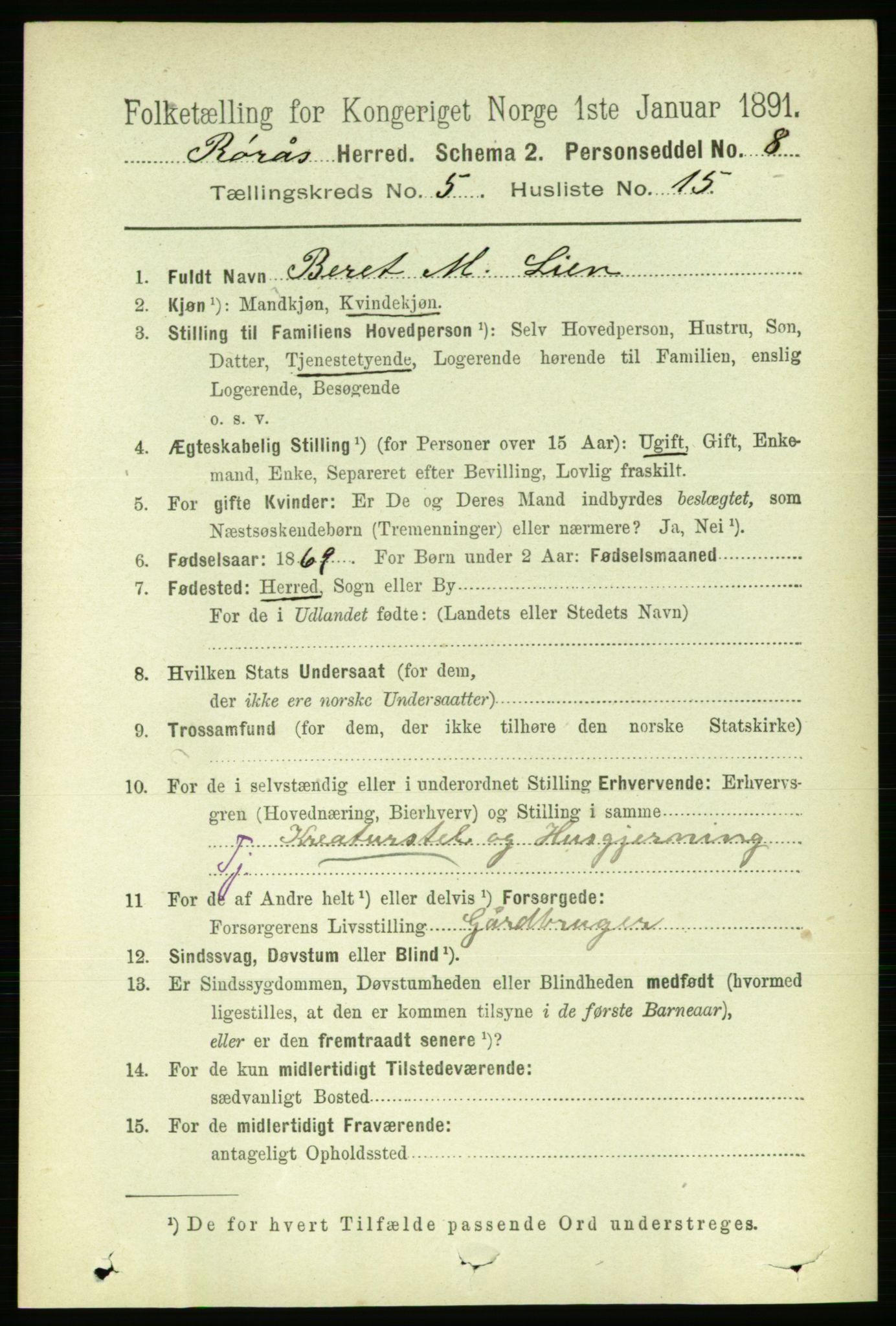 RA, 1891 census for 1640 Røros, 1891, p. 1108