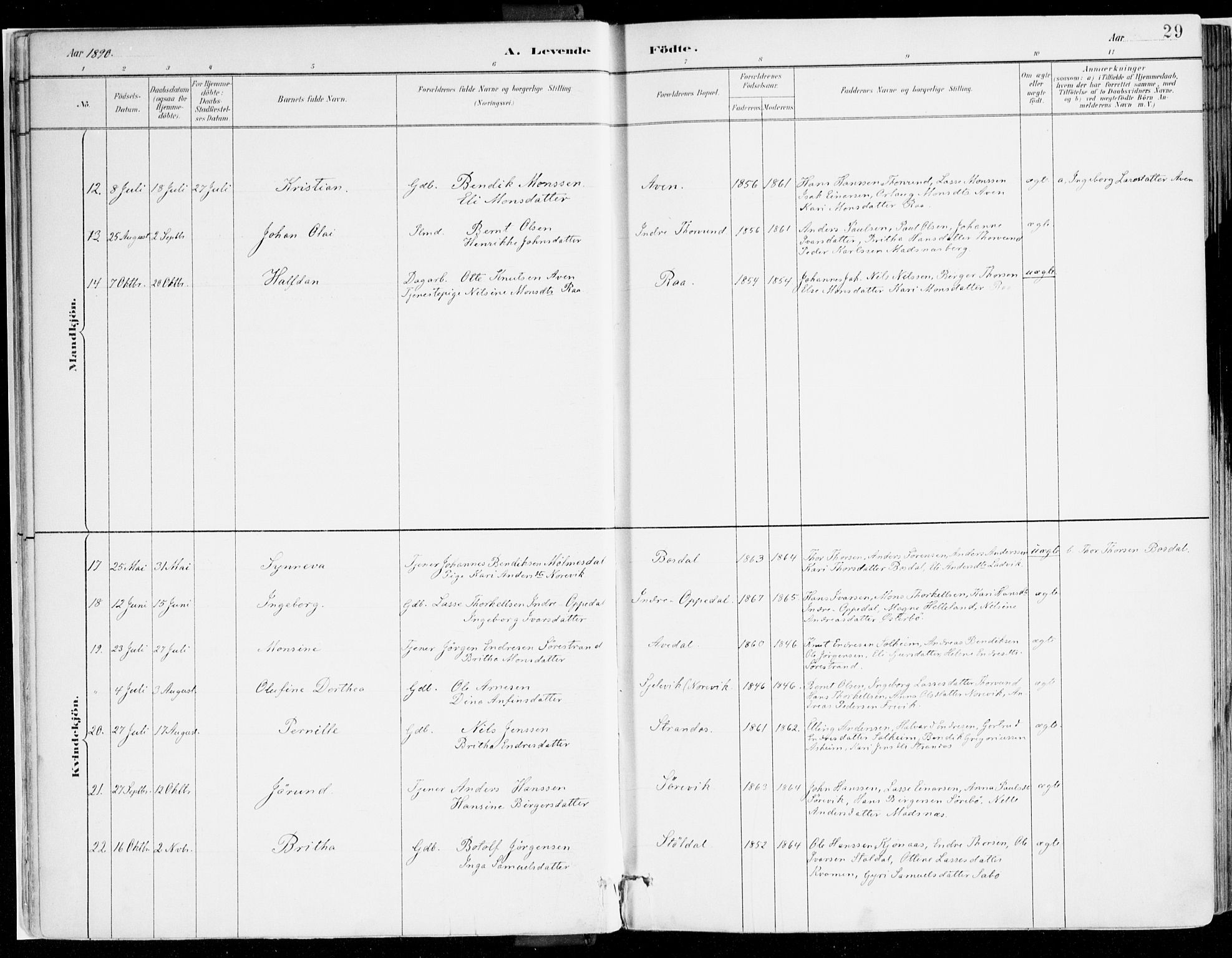 Lavik sokneprestembete, AV/SAB-A-80901: Parish register (official) no. B 1, 1882-1908, p. 29