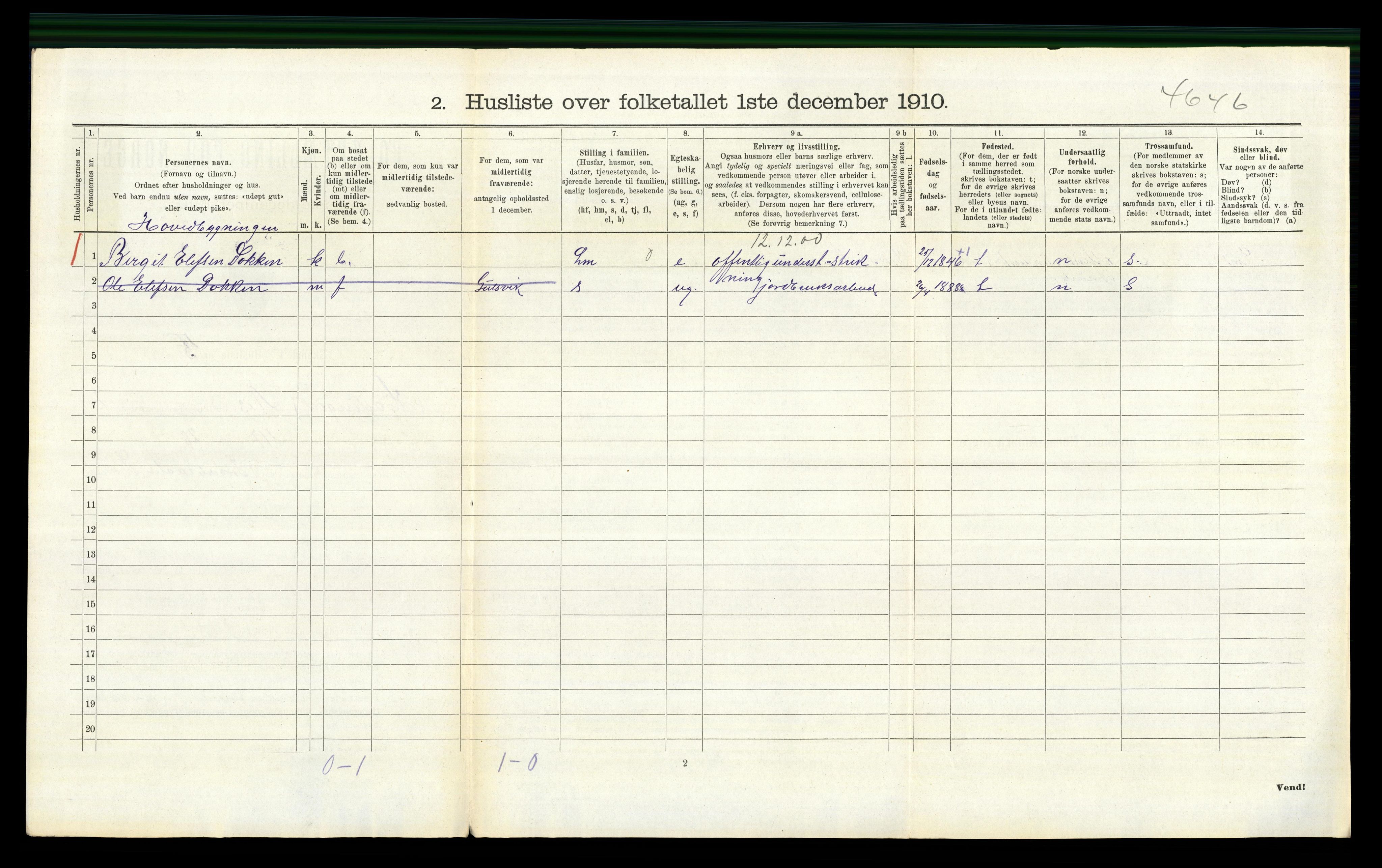 RA, 1910 census for Nes, 1910, p. 673