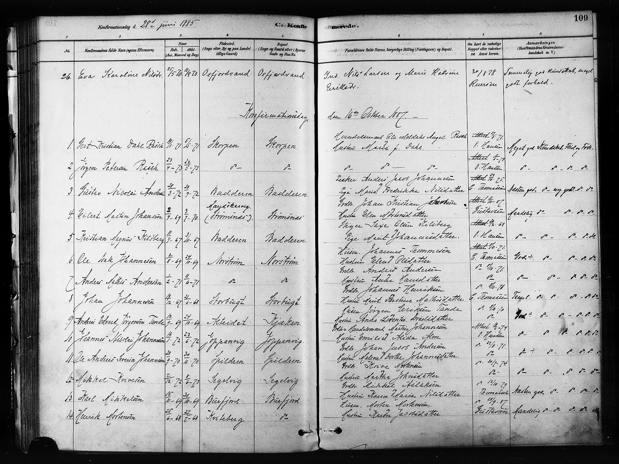 Skjervøy sokneprestkontor, SATØ/S-1300/H/Ha/Haa/L0012kirke: Parish register (official) no. 12, 1878-1891, p. 109