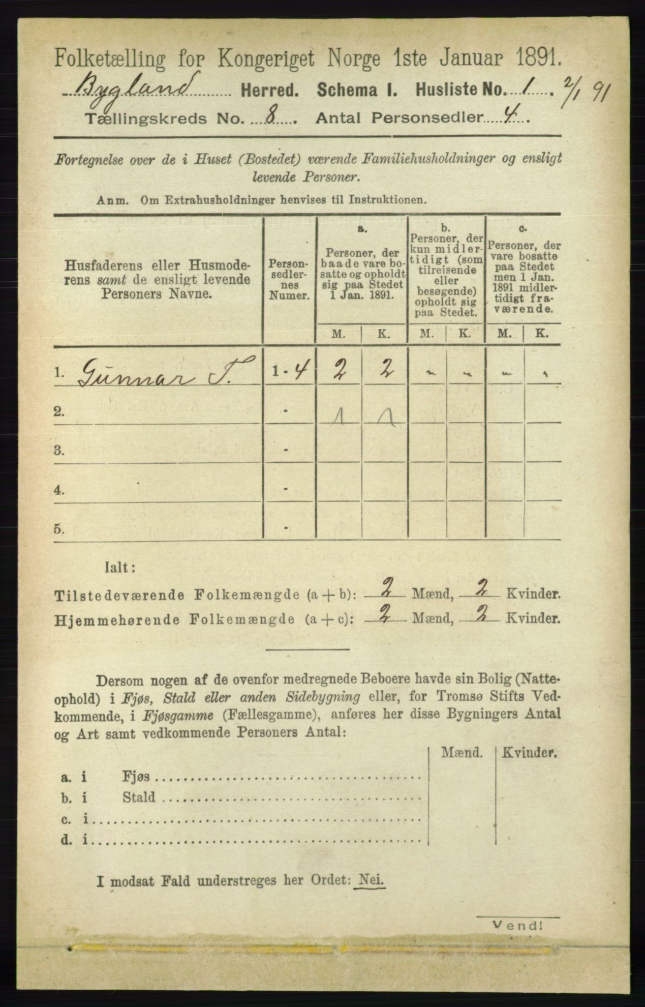 RA, 1891 census for 0938 Bygland, 1891, p. 1869