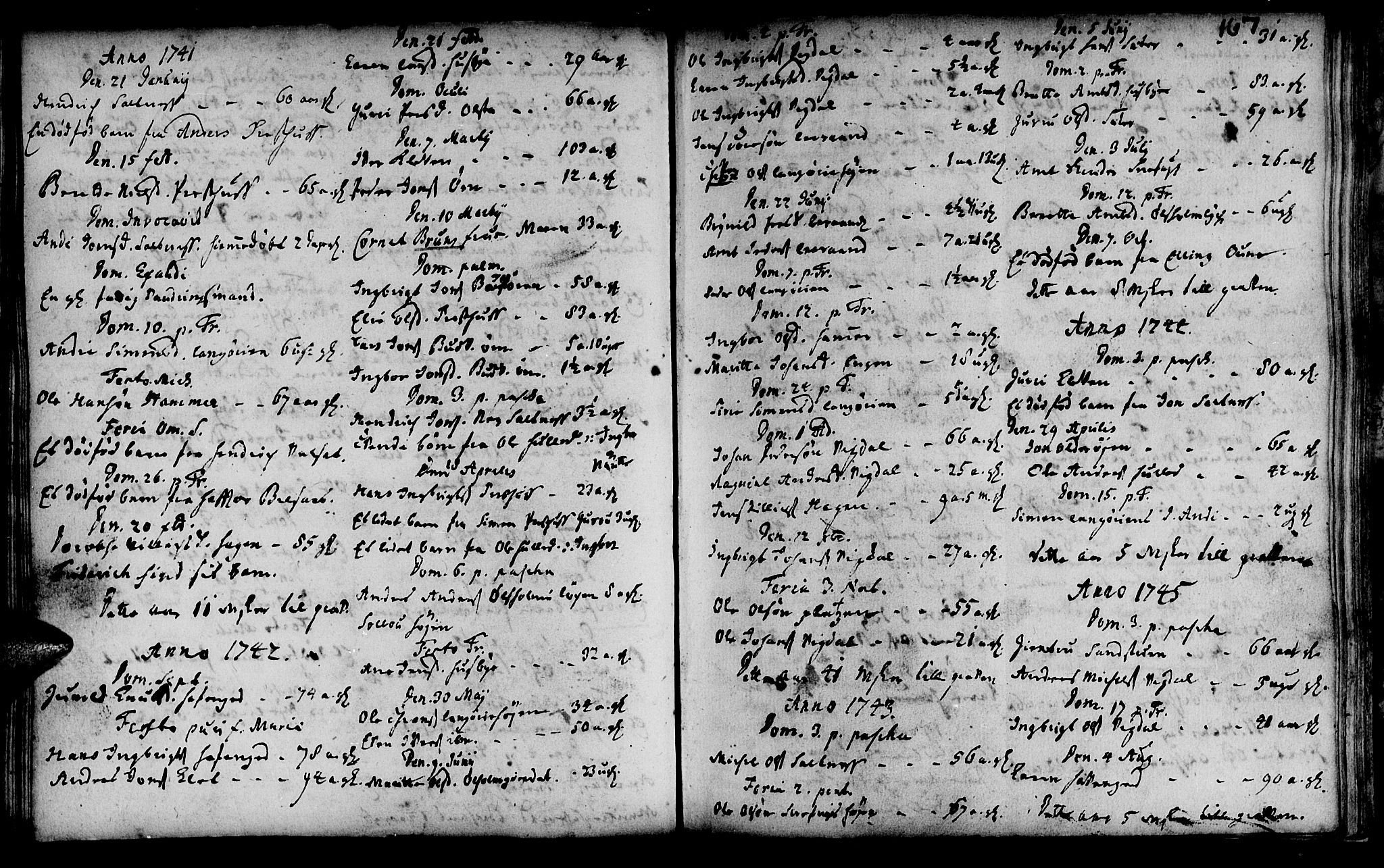 Ministerialprotokoller, klokkerbøker og fødselsregistre - Sør-Trøndelag, SAT/A-1456/666/L0783: Parish register (official) no. 666A01, 1702-1753, p. 167
