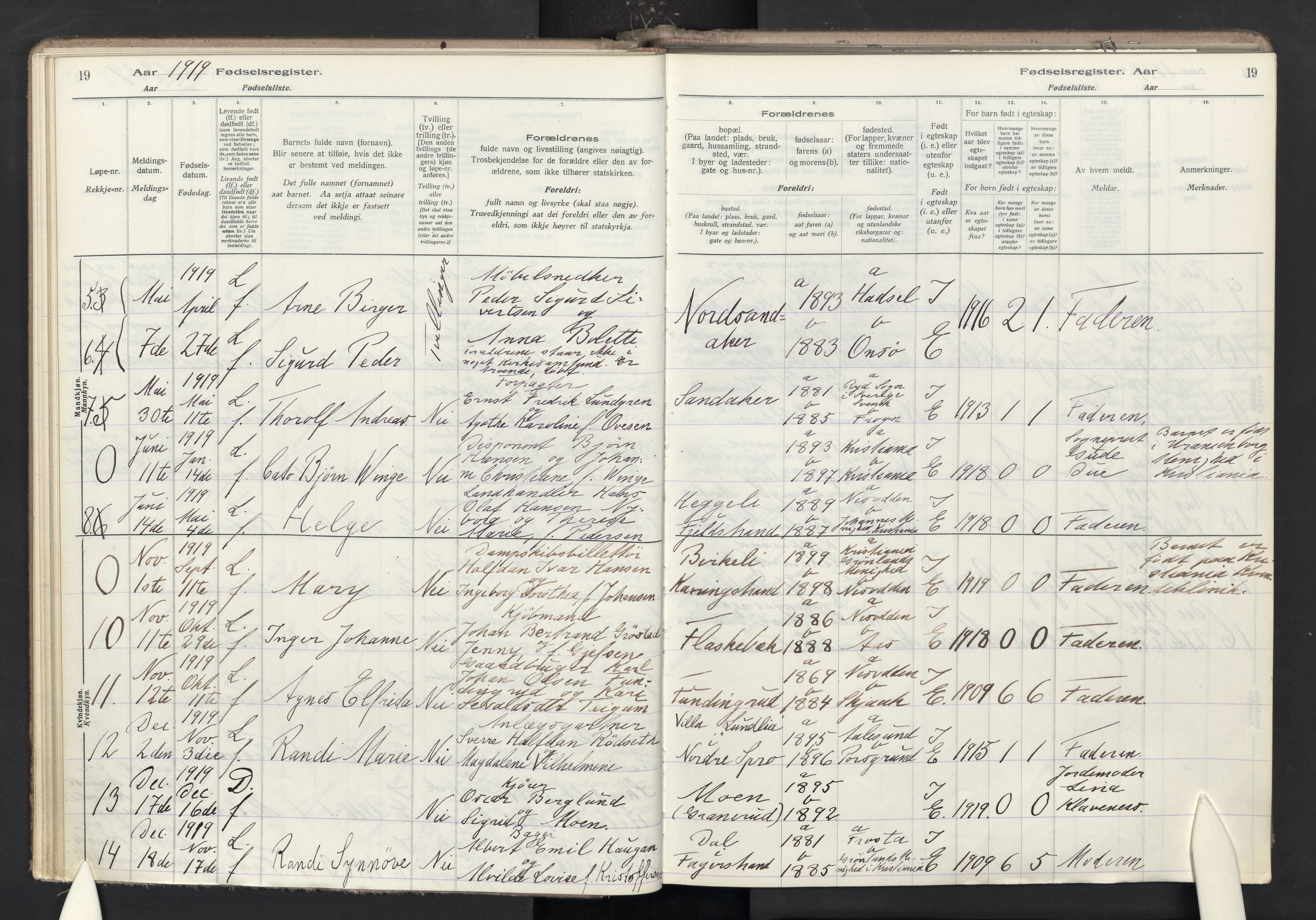 Nesodden prestekontor Kirkebøker, AV/SAO-A-10013/J/Ja/L0001: Birth register no. I 1, 1916-1946, p. 19