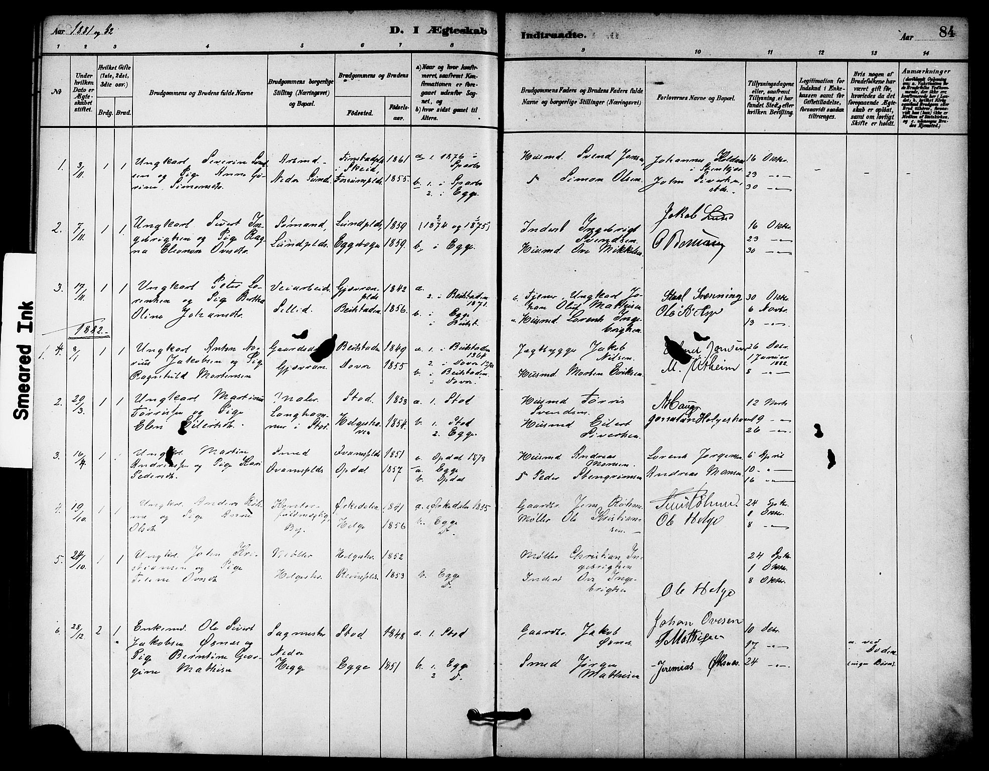 Ministerialprotokoller, klokkerbøker og fødselsregistre - Nord-Trøndelag, SAT/A-1458/740/L0378: Parish register (official) no. 740A01, 1881-1895, p. 84