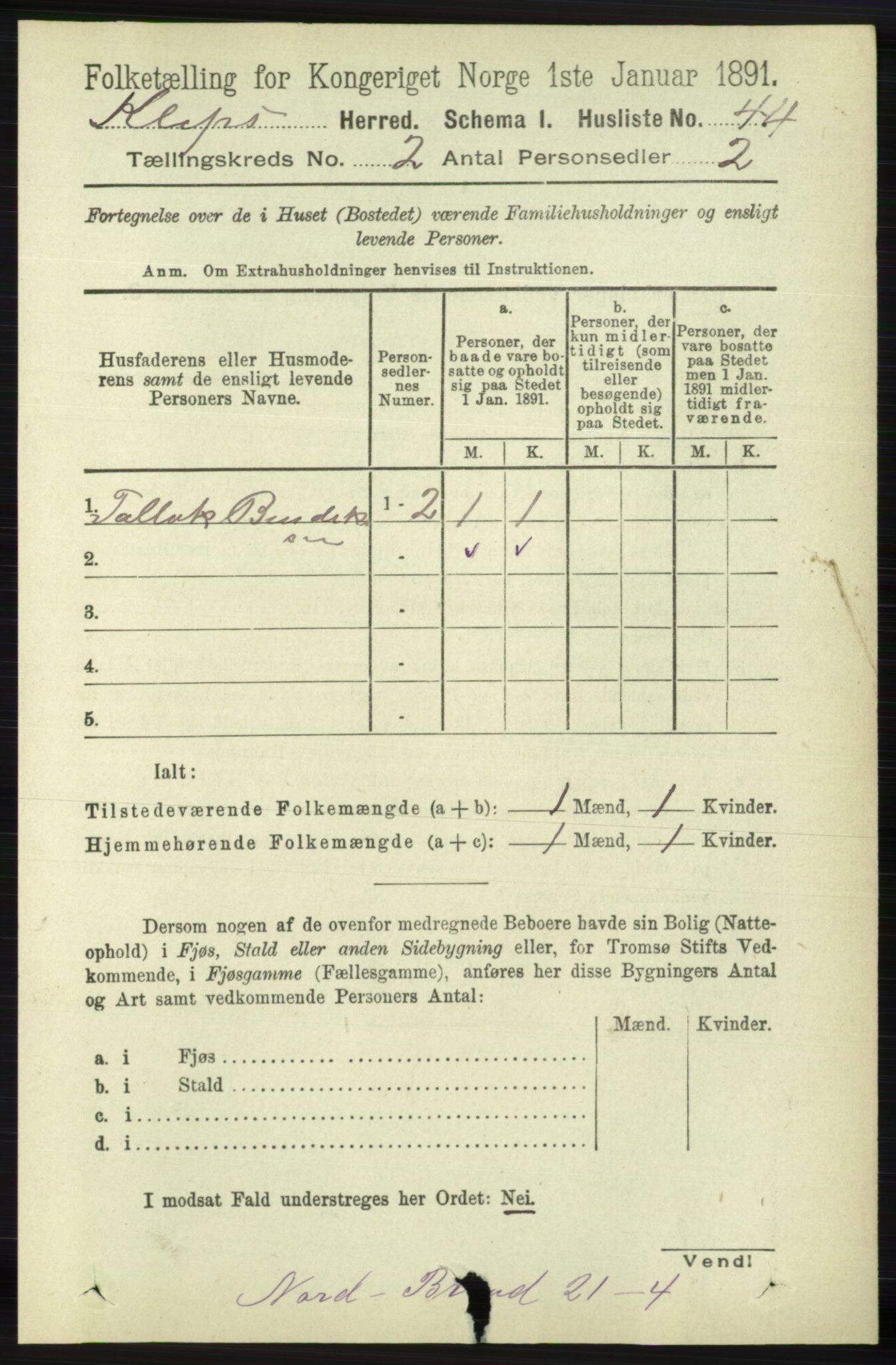 RA, 1891 census for 1120 Klepp, 1891, p. 352