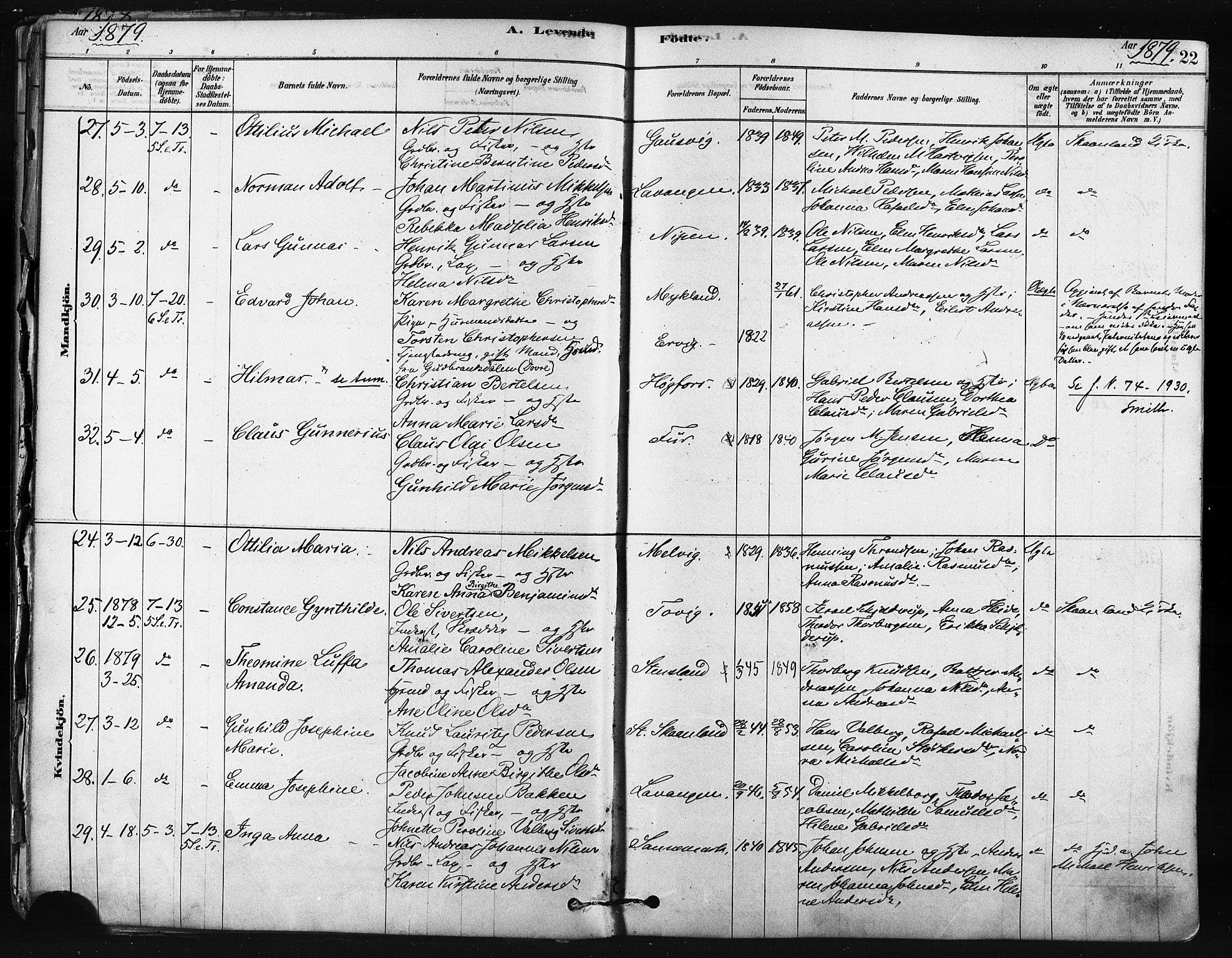 Trondenes sokneprestkontor, SATØ/S-1319/H/Ha/L0014kirke: Parish register (official) no. 14, 1878-1889, p. 22